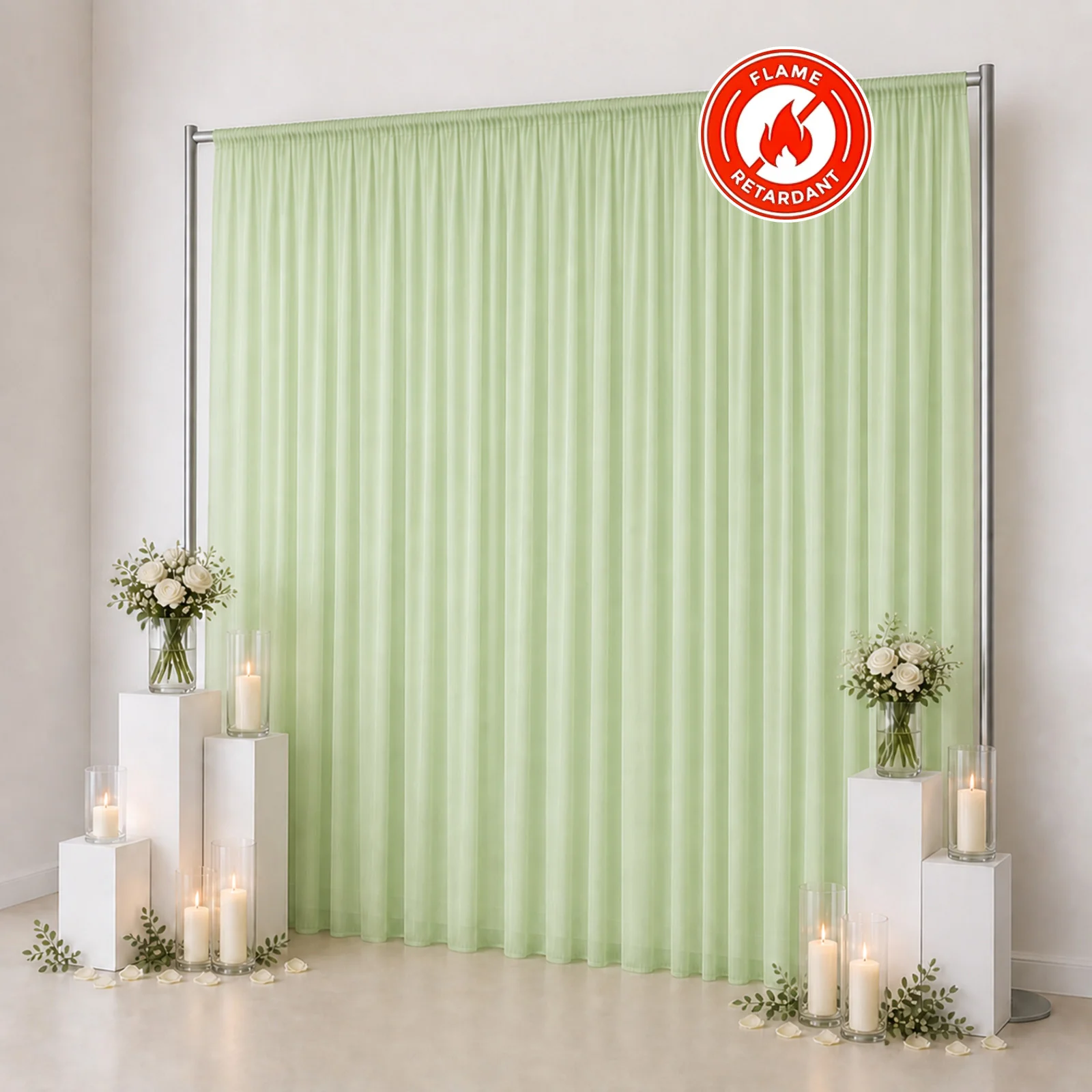 Chiffon Backdrop Curtain Panel 10ft x 12ft – Sage Green Durable Flame Resistant Sheer Draping Fabric with Rod Pocket - Image 3