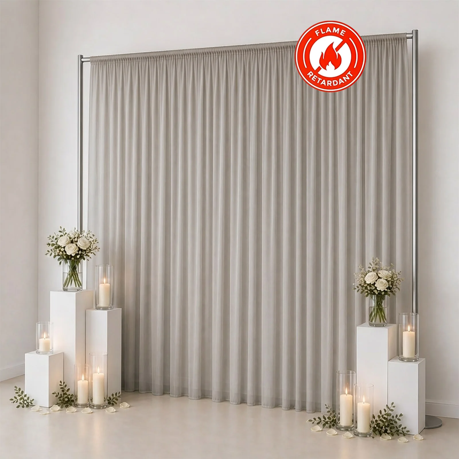 Chiffon Backdrop Curtain Panel 10ft x 12ft – Silver Durable Flame Resistant Sheer Draping Fabric with Rod Pocket - Image 3