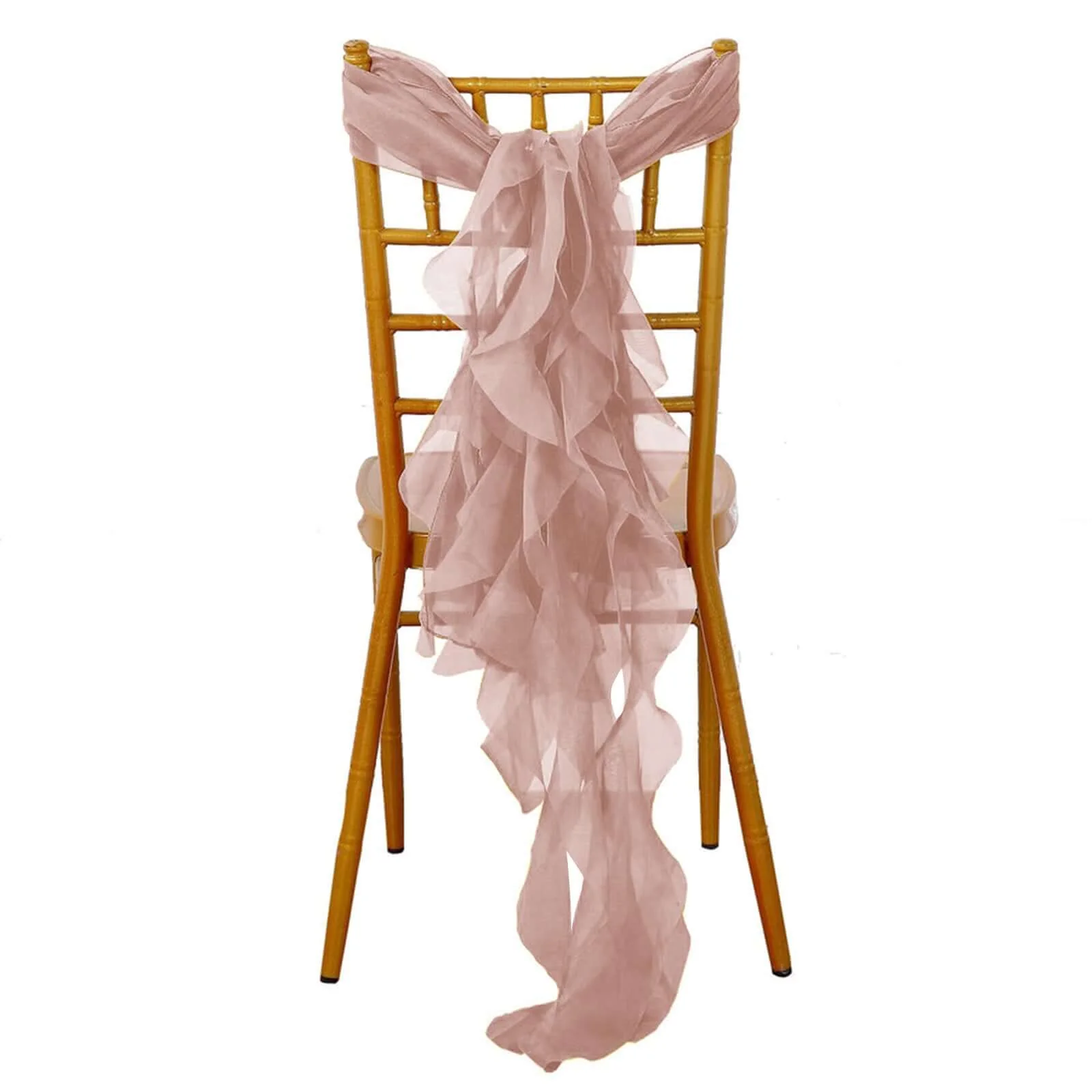 Chiffon Curly Chair Sash 32" Long – Dusty Rose 6-Strand Ribbon Tie - Image 3