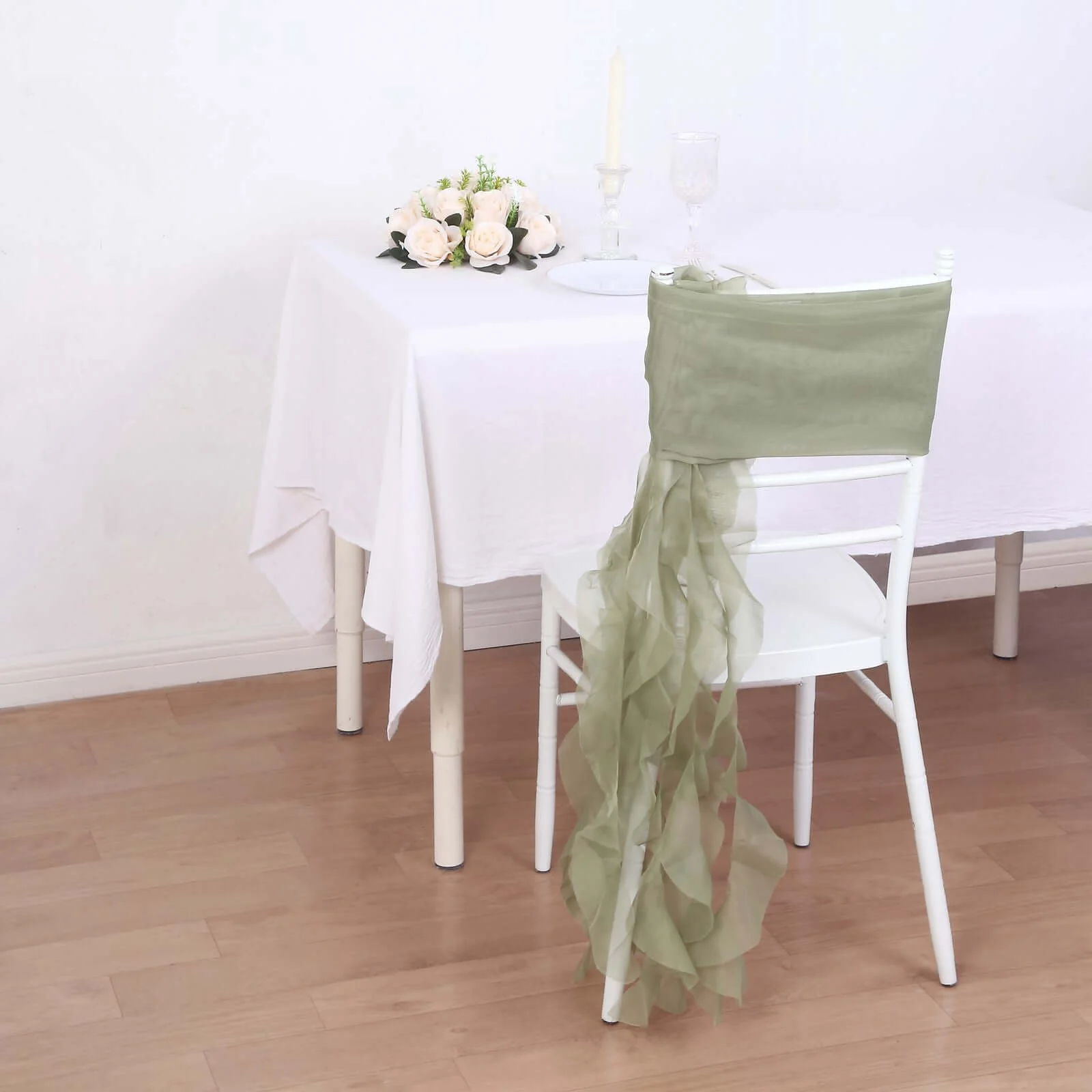 Chiffon Curly Chair Sash 32" Long – Dusty Sage Green 6-Strand Ribbon Tie - Image 3