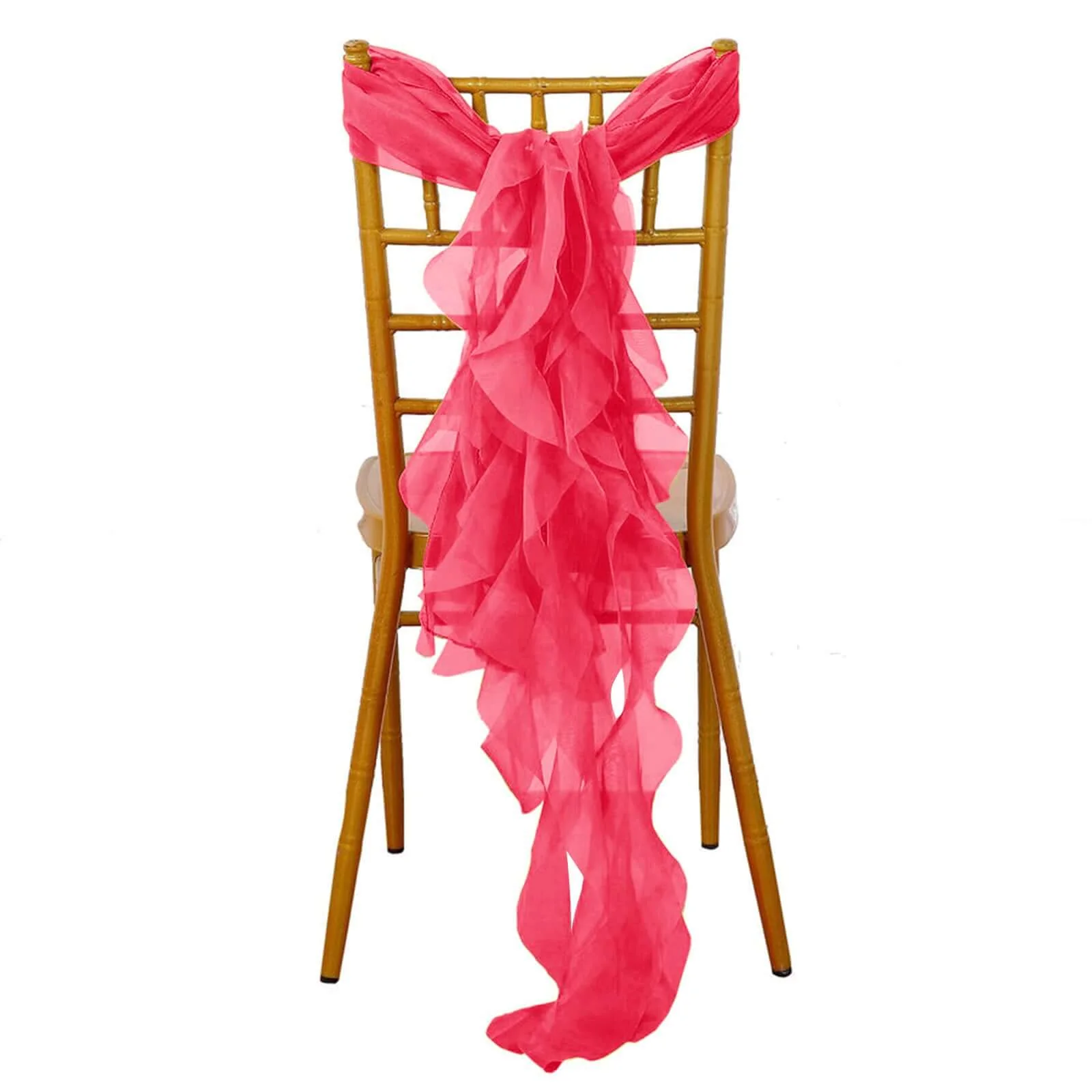 Chiffon Curly Chair Sash 32" Long – Fuchsia 6-Strand Ribbon Tie - Image 3