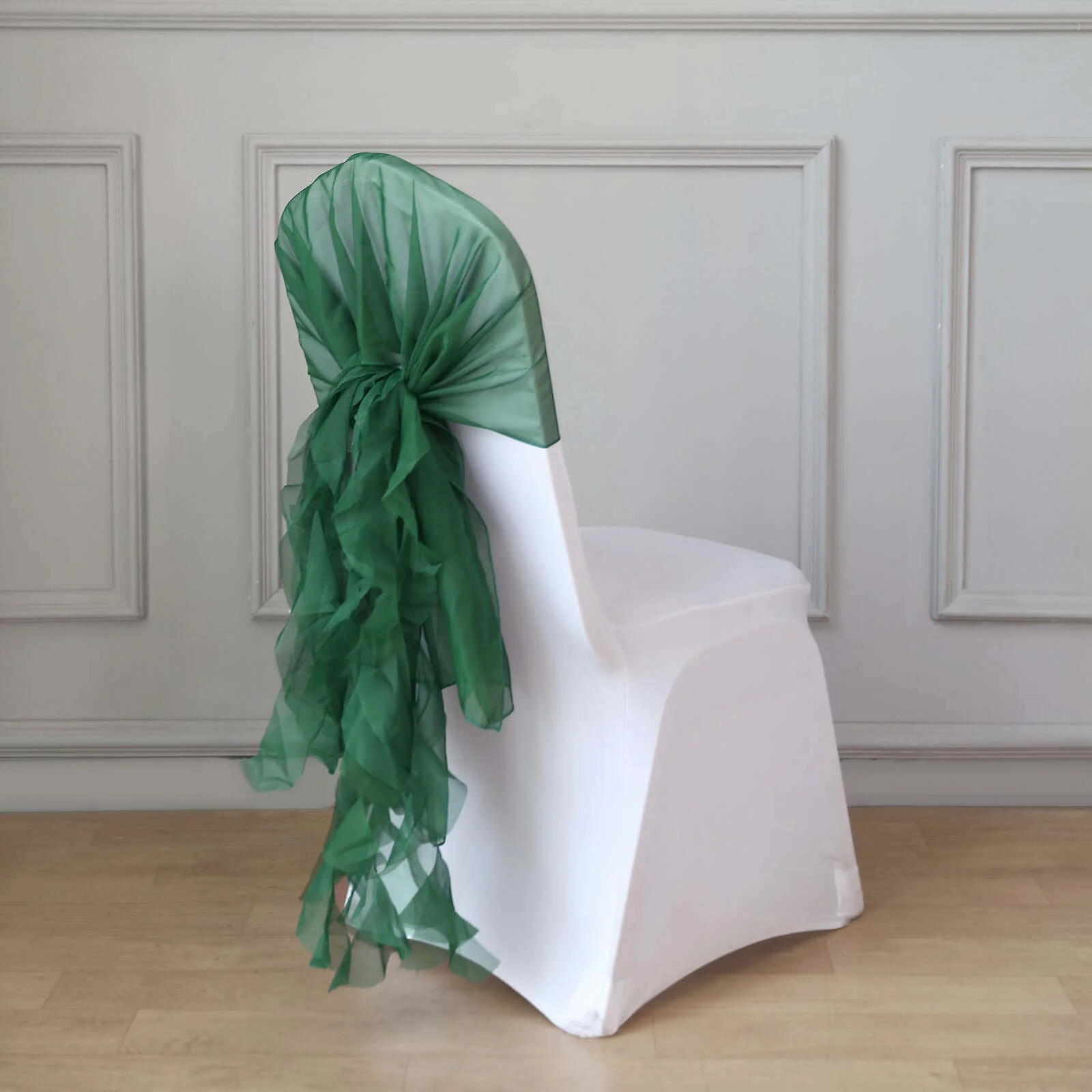 Chiffon Curly Chair Sash 32" Long – Hunter Emerald Green 6-Strand Ribbon Tie - Image 8