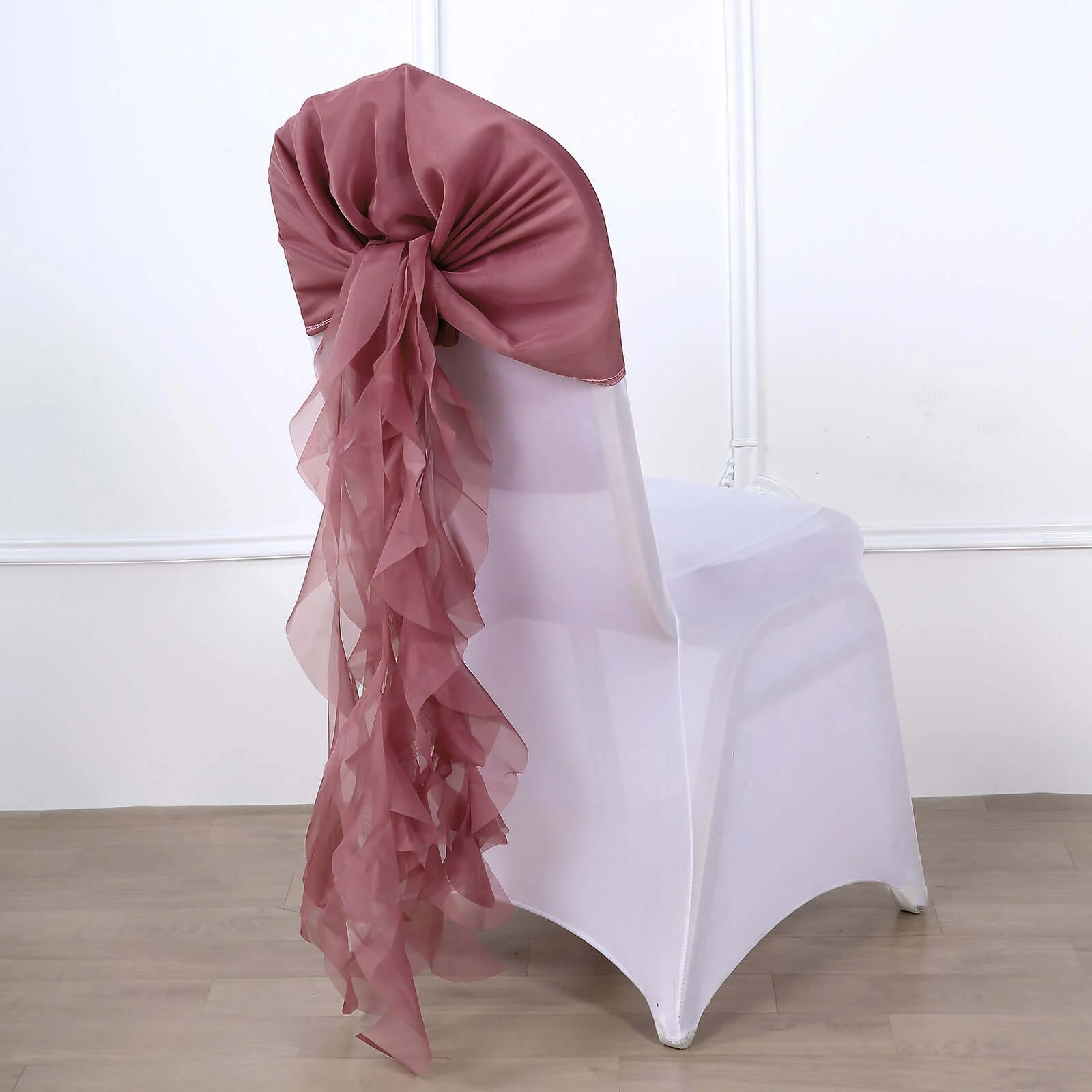 Chiffon Curly Chair Sash 32" Long – Mauve/Cinnamon Rose 6-Strand Ribbon Tie - Image 2
