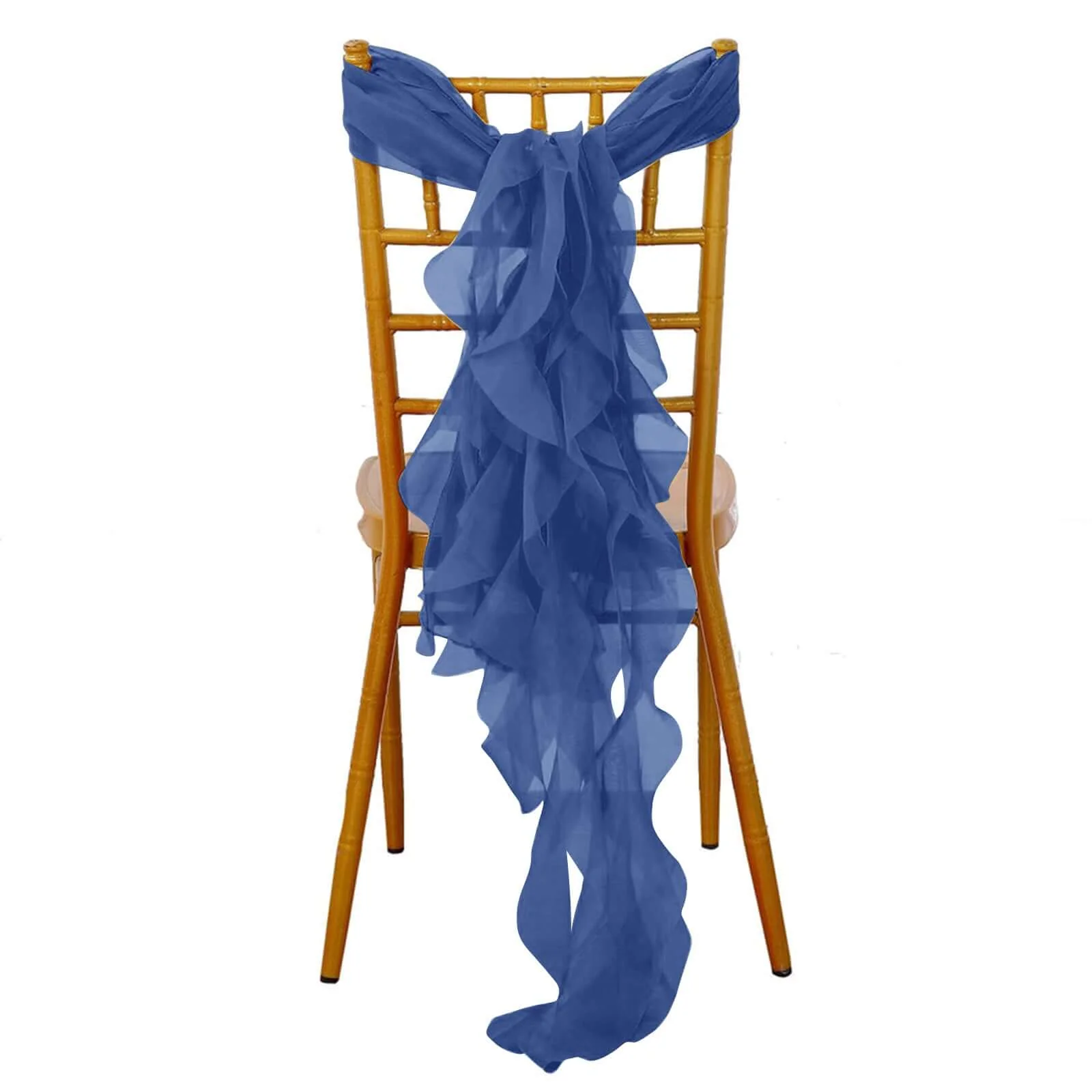 Chiffon Curly Chair Sash 32" Long – Navy Blue 6-Strand Ribbon Tie - Image 3