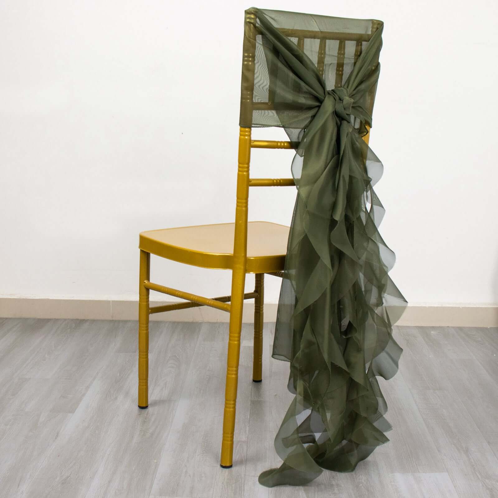 Chiffon Curly Chair Sash 32" Long – Olive Green 6-Strand Ribbon Tie - Image 2