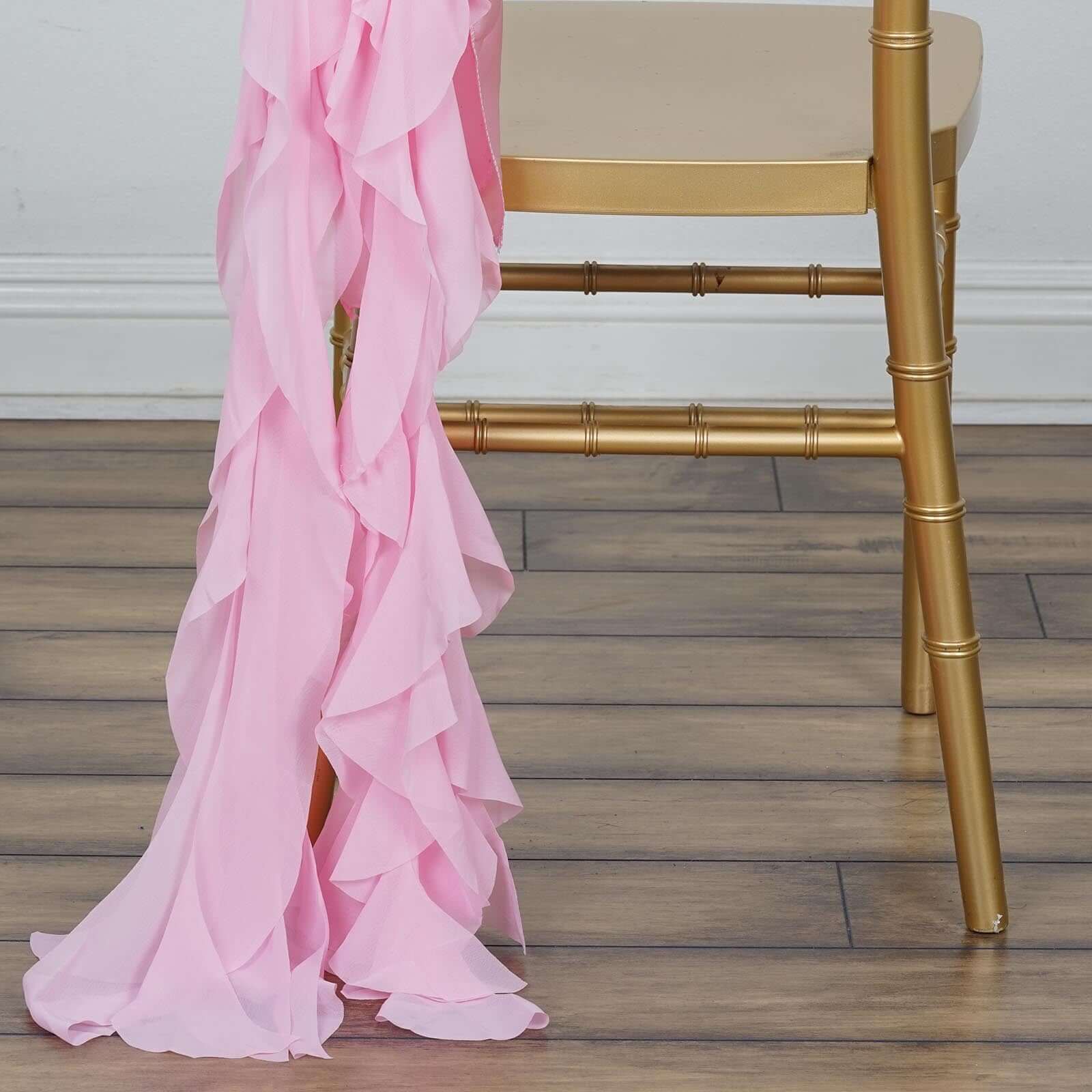Chiffon Curly Chair Sash 32" Long – Pink 6-Strand Ribbon Tie - Image 2