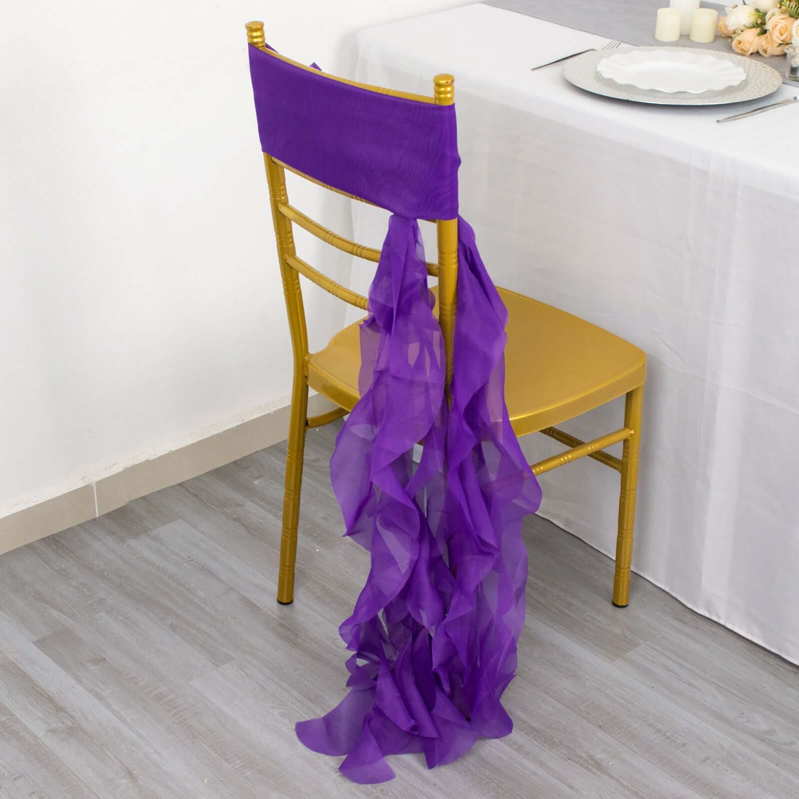 Chiffon Curly Chair Sash 32" Long – Purple 6-Strand Ribbon Tie - Image 7