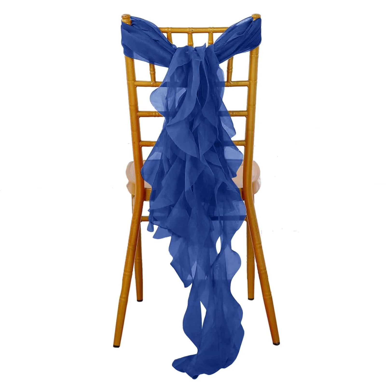 Chiffon Curly Chair Sash 32" Long – Royal Blue 6-Strand Ribbon Tie - Image 3