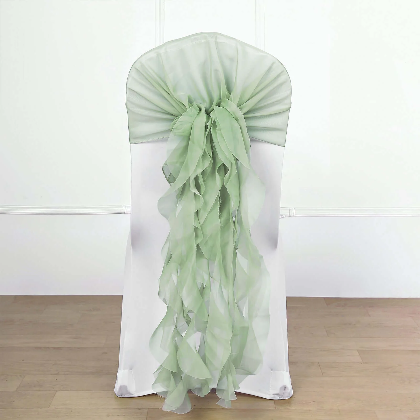 Chiffon Curly Chair Sash 32" Long – Sage Green 6-Strand Ribbon Tie - Image 2
