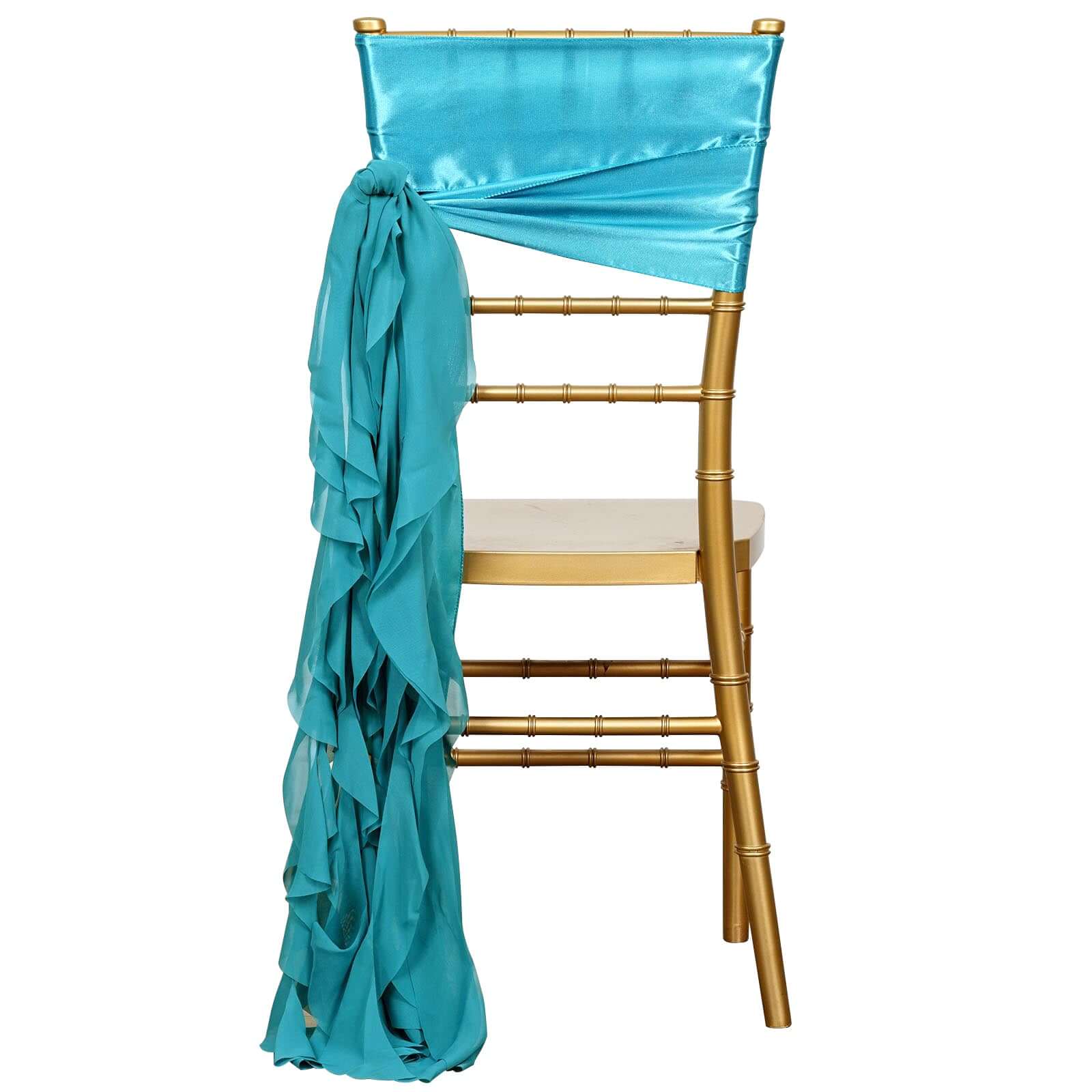 Chiffon Curly Chair Sash 32" Long – Turquoise 6-Strand Ribbon Tie - Image 3
