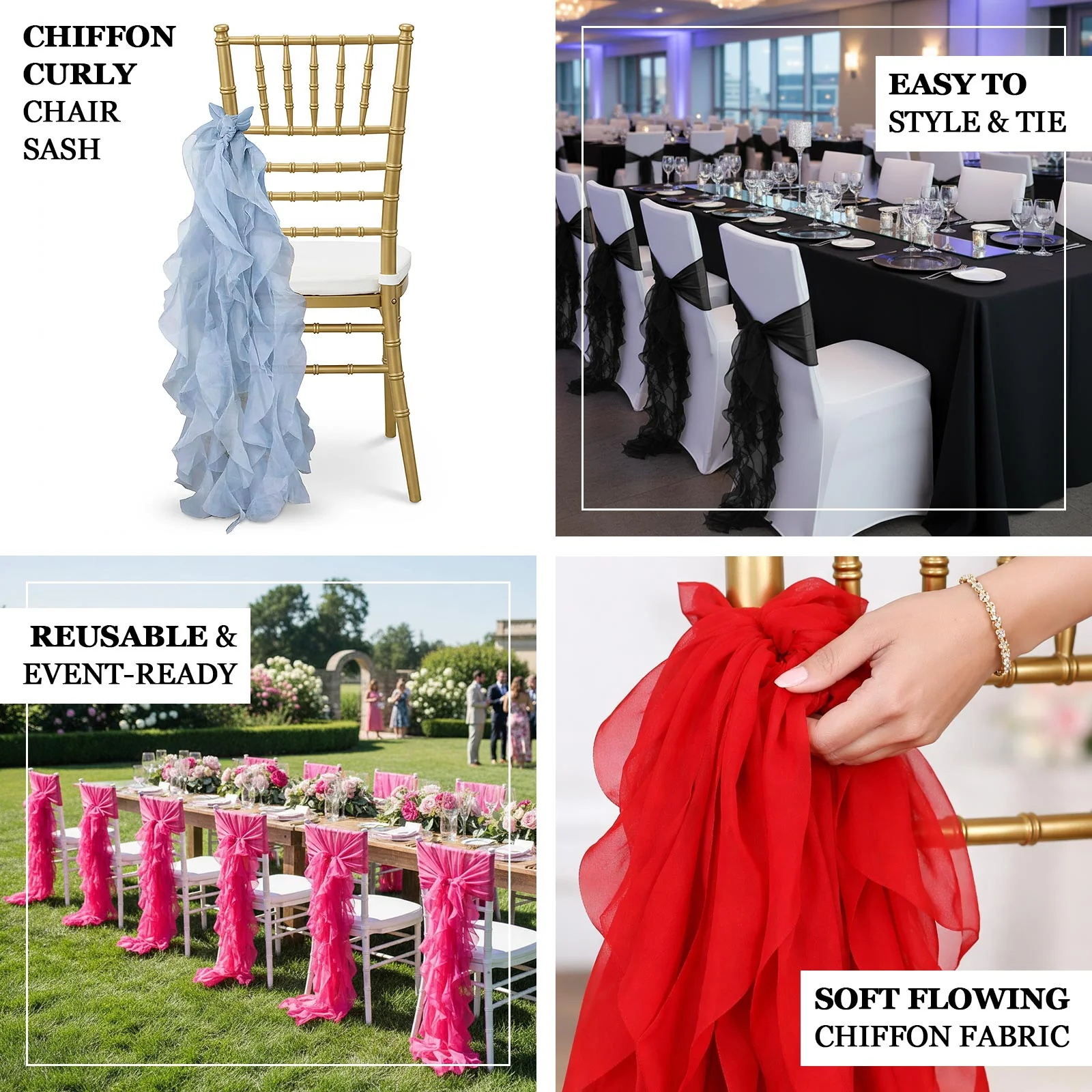 Chiffon Curly Chair Sash 32" Long – Violet Amethyst 6-Strand Ribbon Tie - Image 4