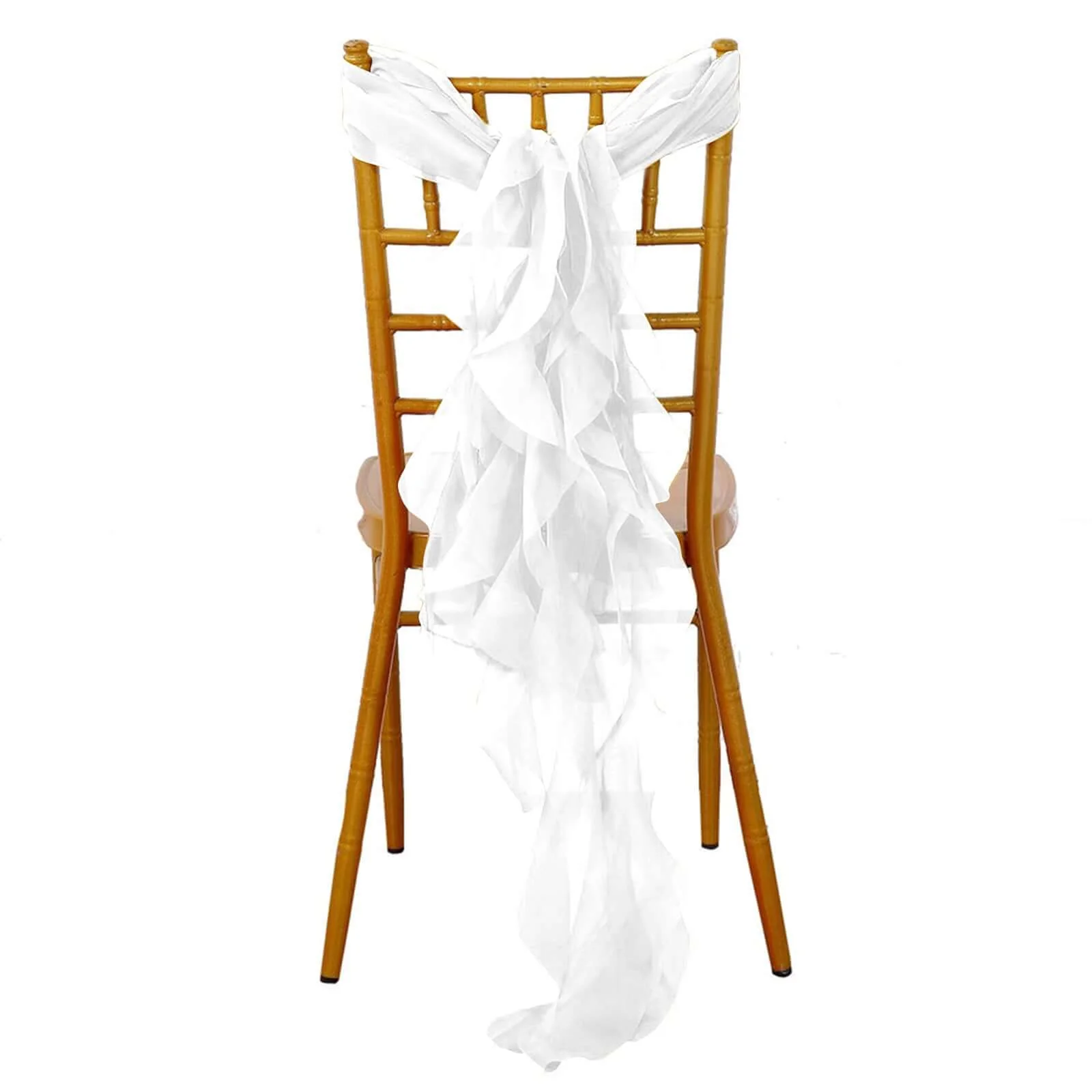 Chiffon Curly Chair Sash 32" Long – White 6-Strand Ribbon Tie - Image 3
