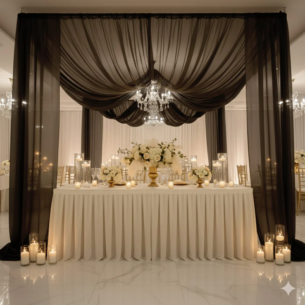 Black Chiffon Drape Curtain, Durable Flame Resistant Backdrop and Ceiling Panel With Rod Pocket - 5ftx20ft - Image 3