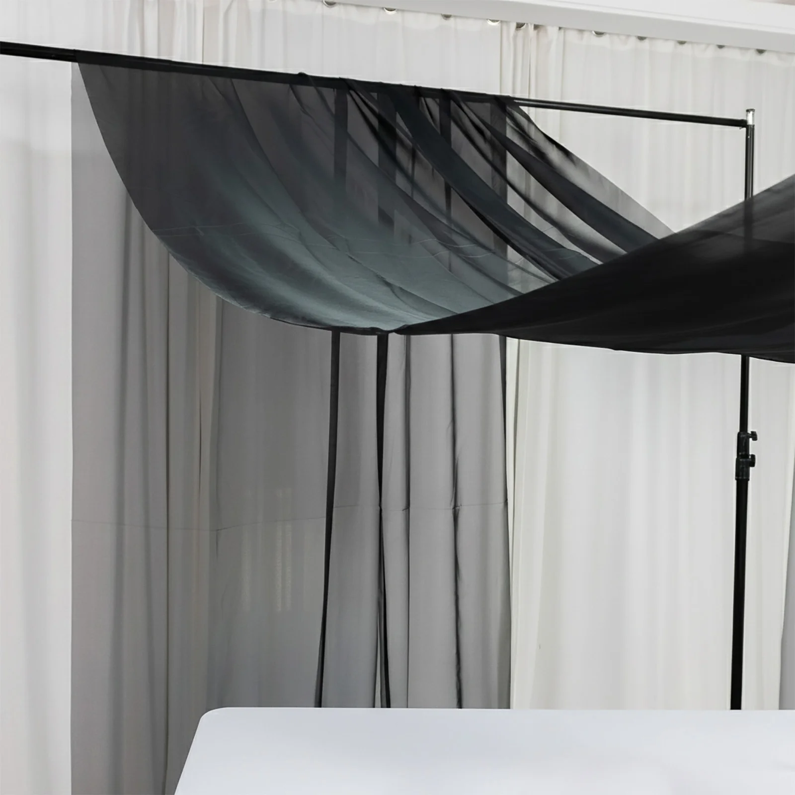Black Chiffon Drape Curtain, Durable Flame Resistant Backdrop and Ceiling Panel With Rod Pocket - 5ftx20ft - Image 6
