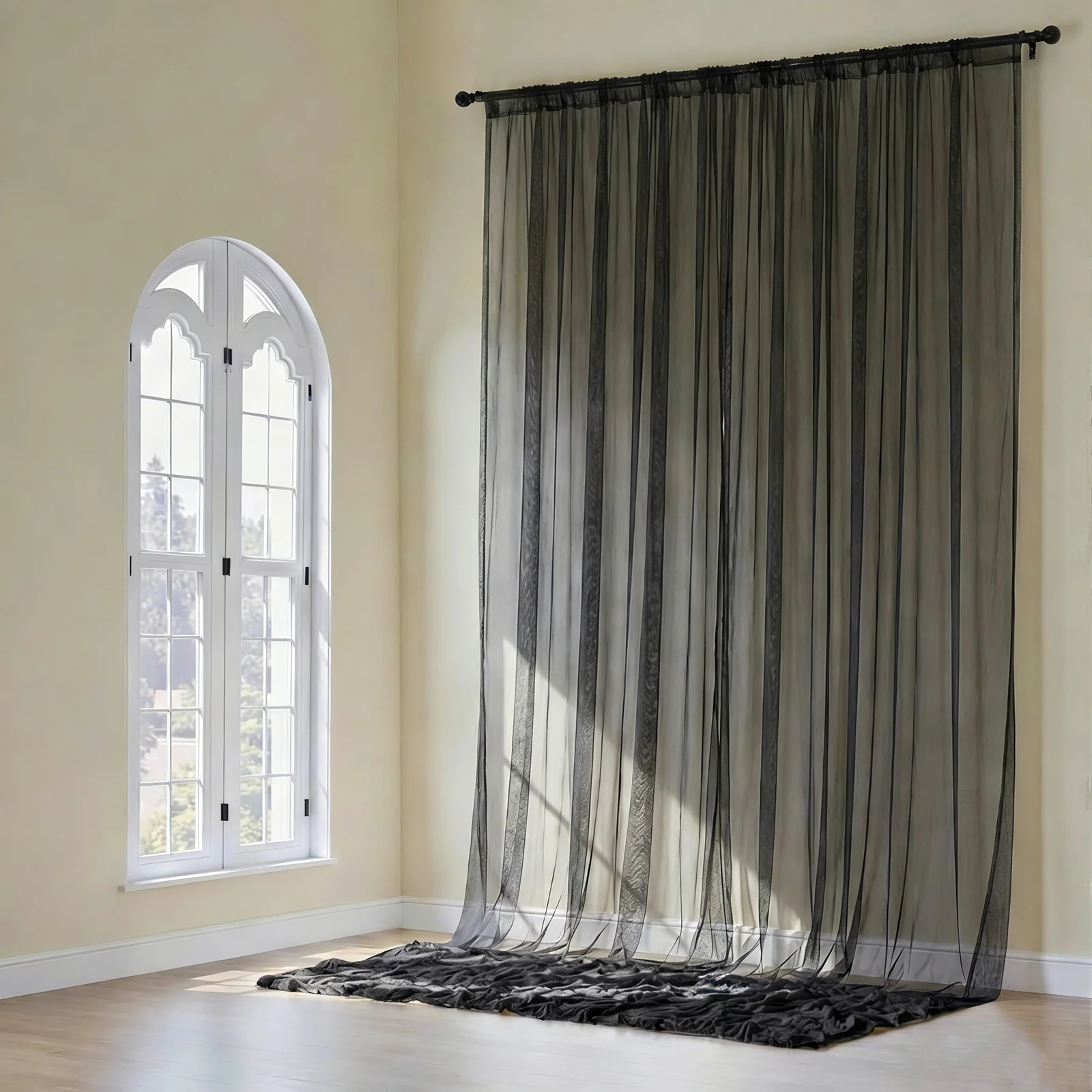 Black Chiffon Drape Curtain, Durable Flame Resistant Backdrop and Ceiling Panel With Rod Pocket - 5ftx20ft - Image 9