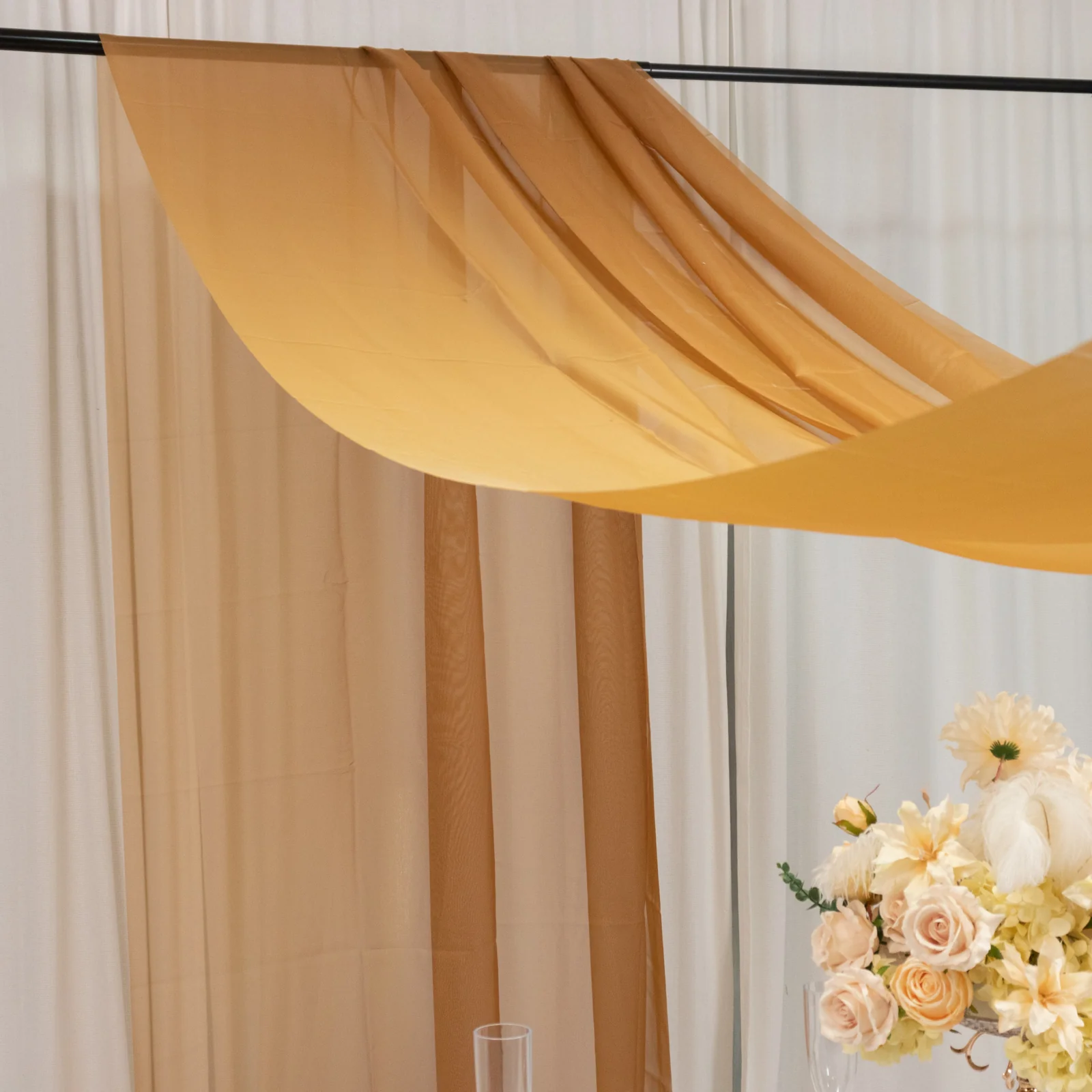 Gold Chiffon Drape Curtain, Durable Flame Resistant Backdrop and Ceiling Panel With Rod Pocket - 5ftx20ft - Image 6