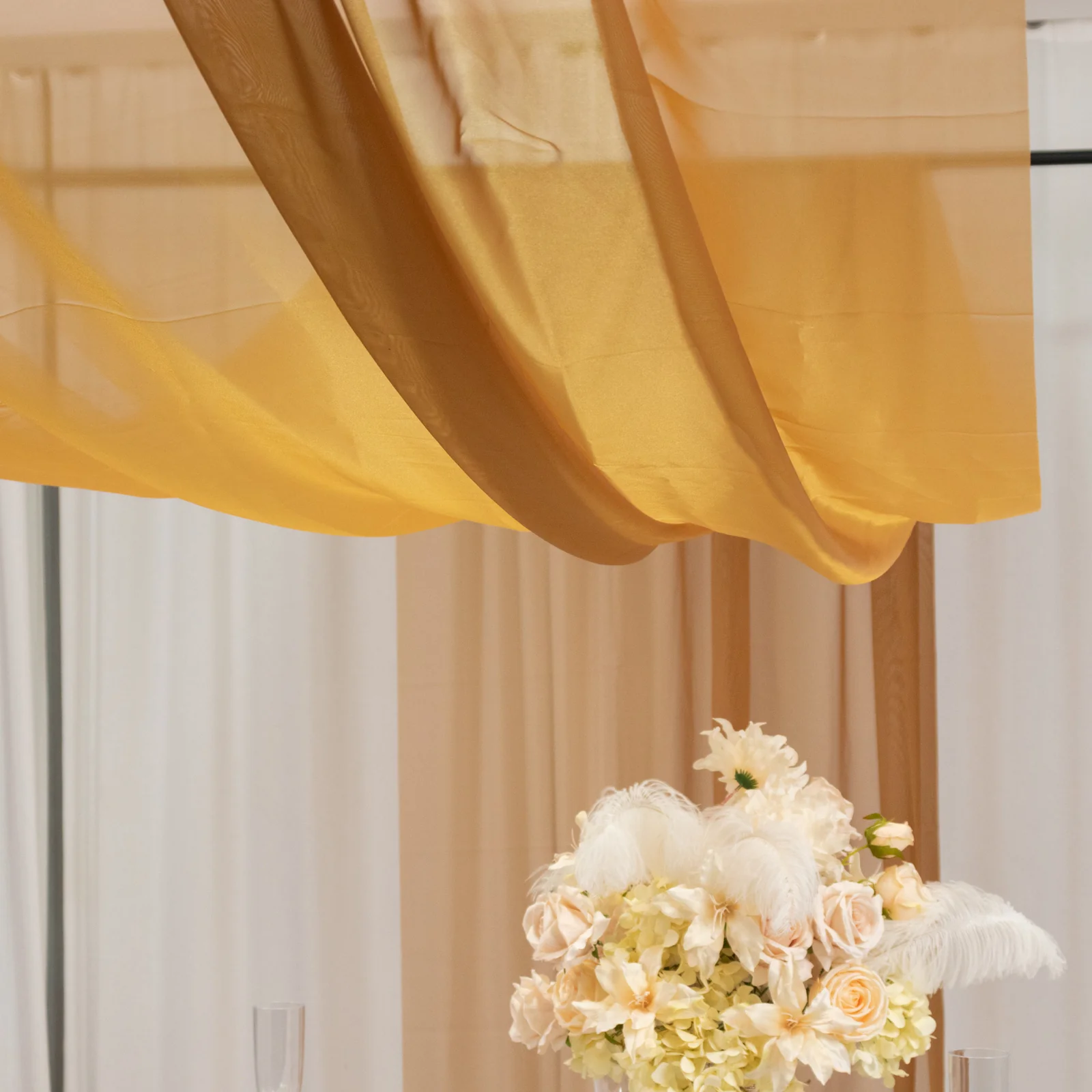 Gold Chiffon Drape Curtain, Durable Flame Resistant Backdrop and Ceiling Panel With Rod Pocket - 5ftx20ft - Image 7