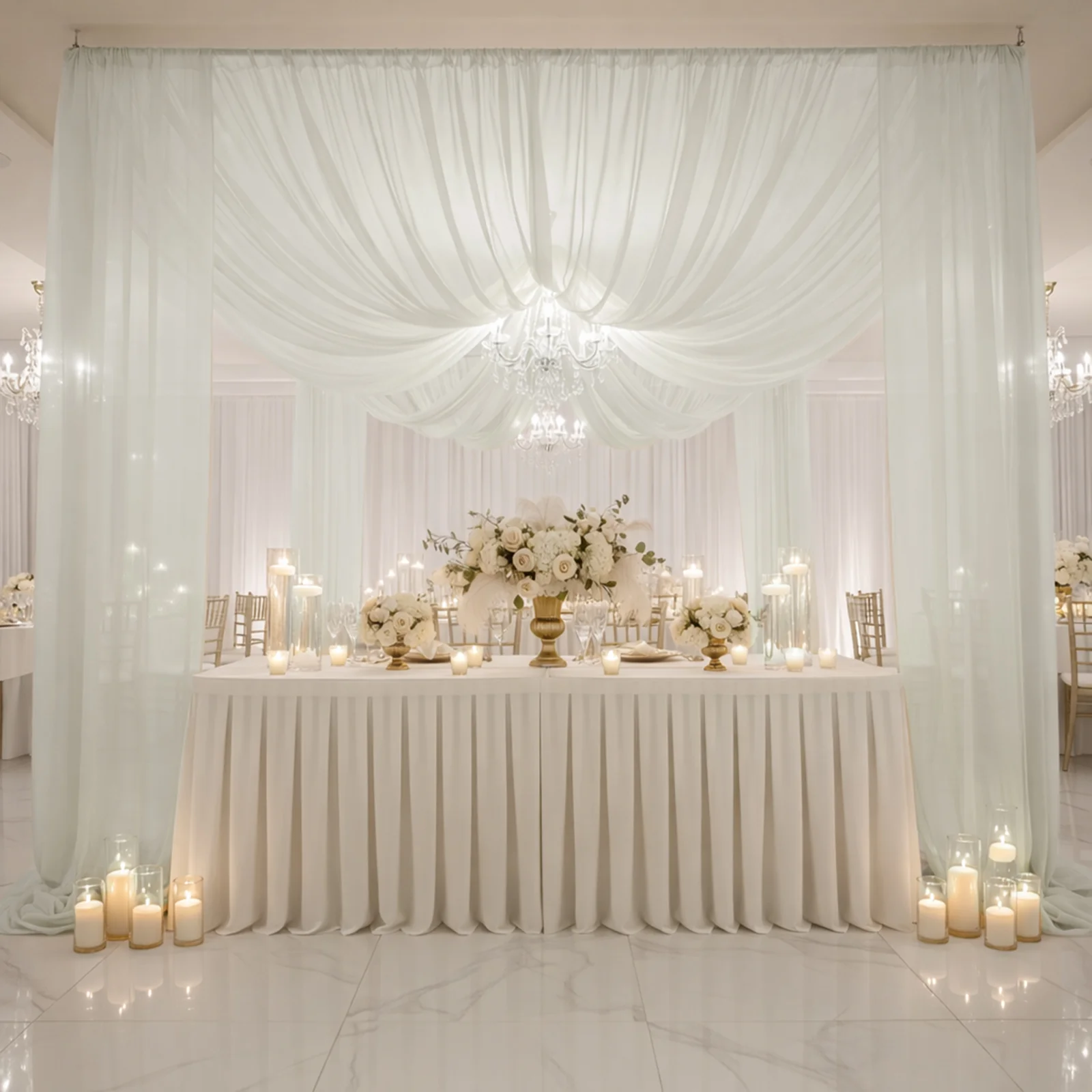 Ivory Chiffon Drape Curtain, Durable Flame Resistant Backdrop and Ceiling Panel With Rod Pocket - 5ftx20ft - Image 3