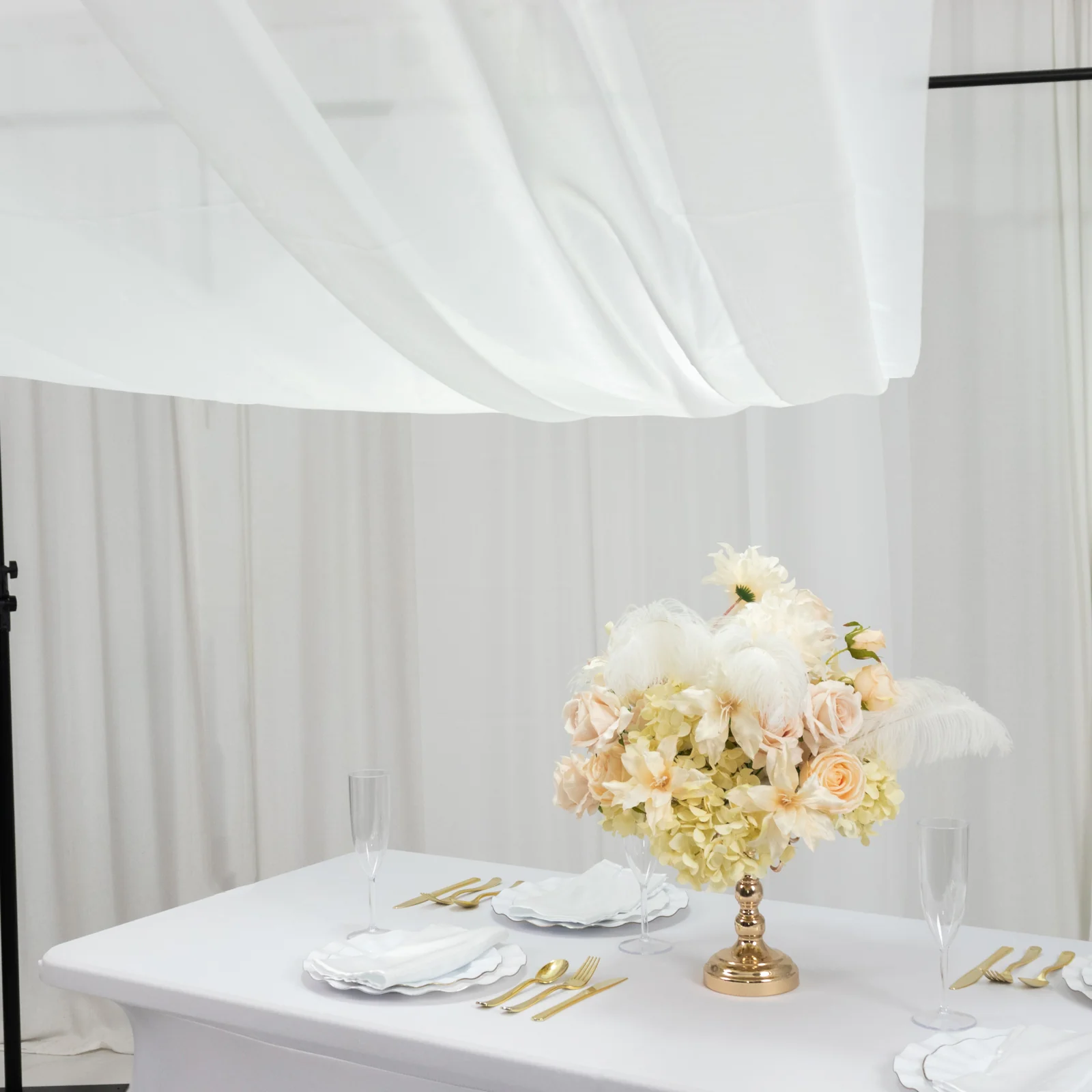 Ivory Chiffon Drape Curtain, Durable Flame Resistant Backdrop and Ceiling Panel With Rod Pocket - 5ftx20ft - Image 7