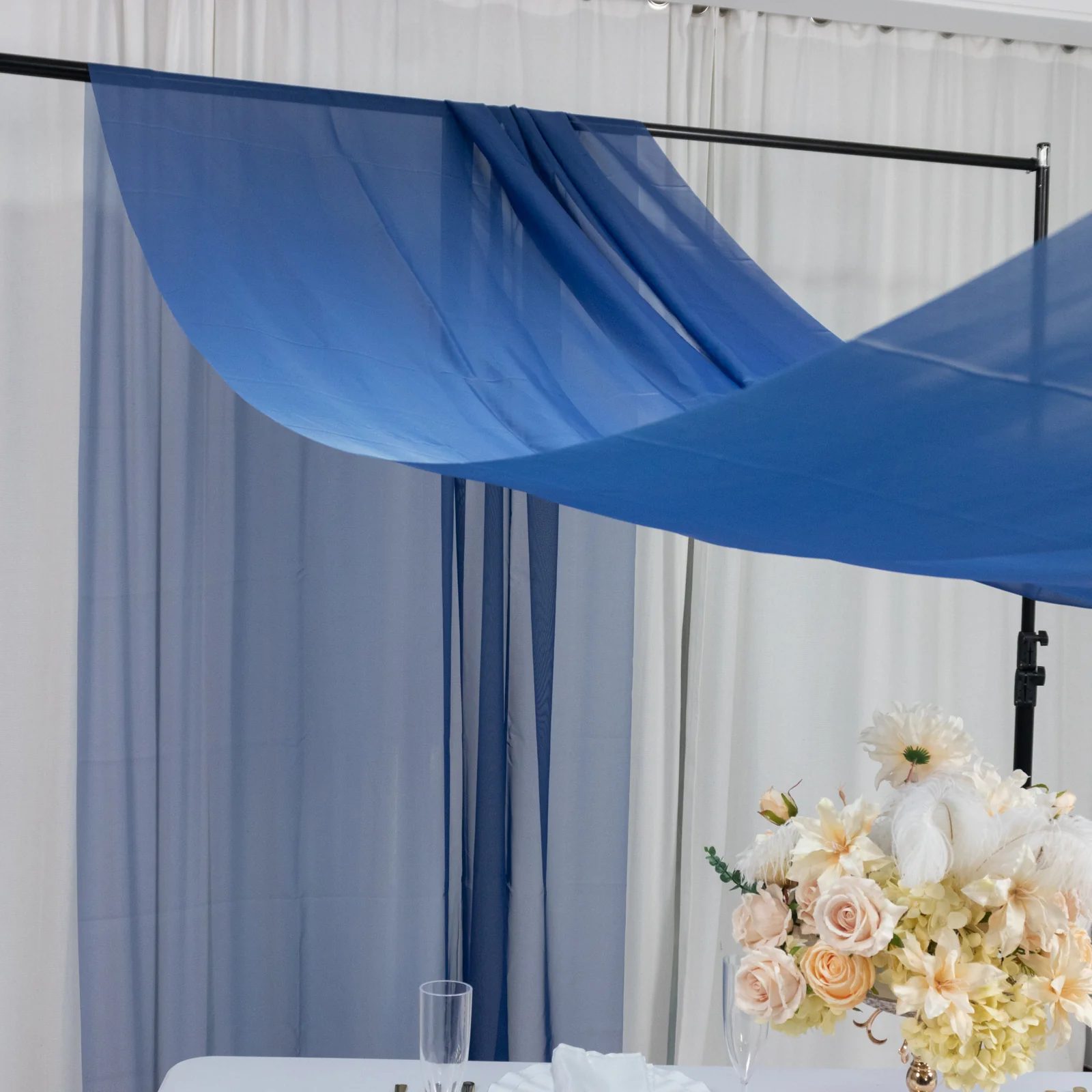 Navy Blue Chiffon Drape Curtain, Durable Flame Resistant Backdrop and Ceiling Panel With Rod Pocket - 5ftx20ft - Image 6