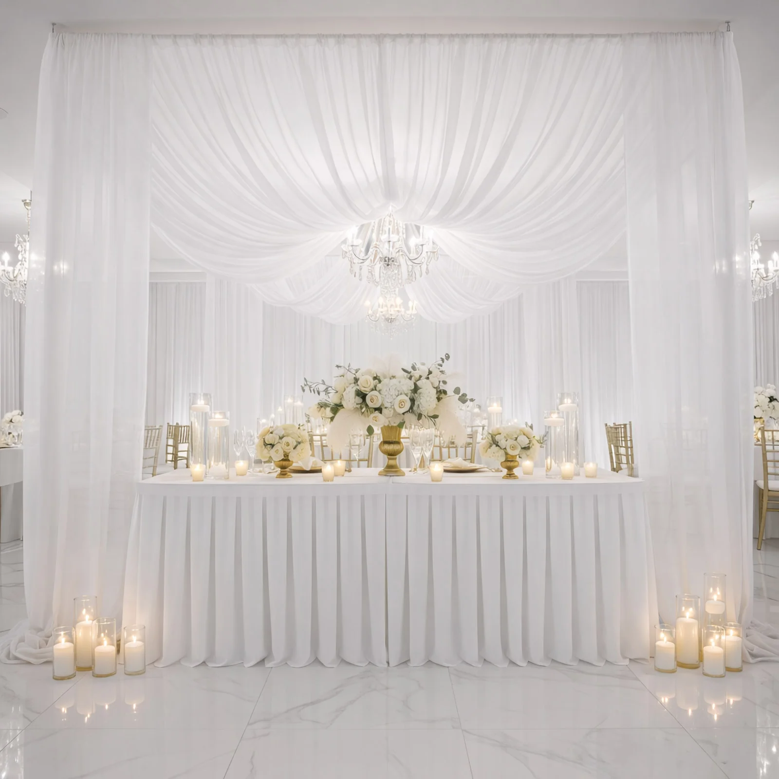 White Chiffon Drape Curtain, Durable Flame Resistant Backdrop and Ceiling Panel With Rod Pocket - 5ftx20ft - Image 3