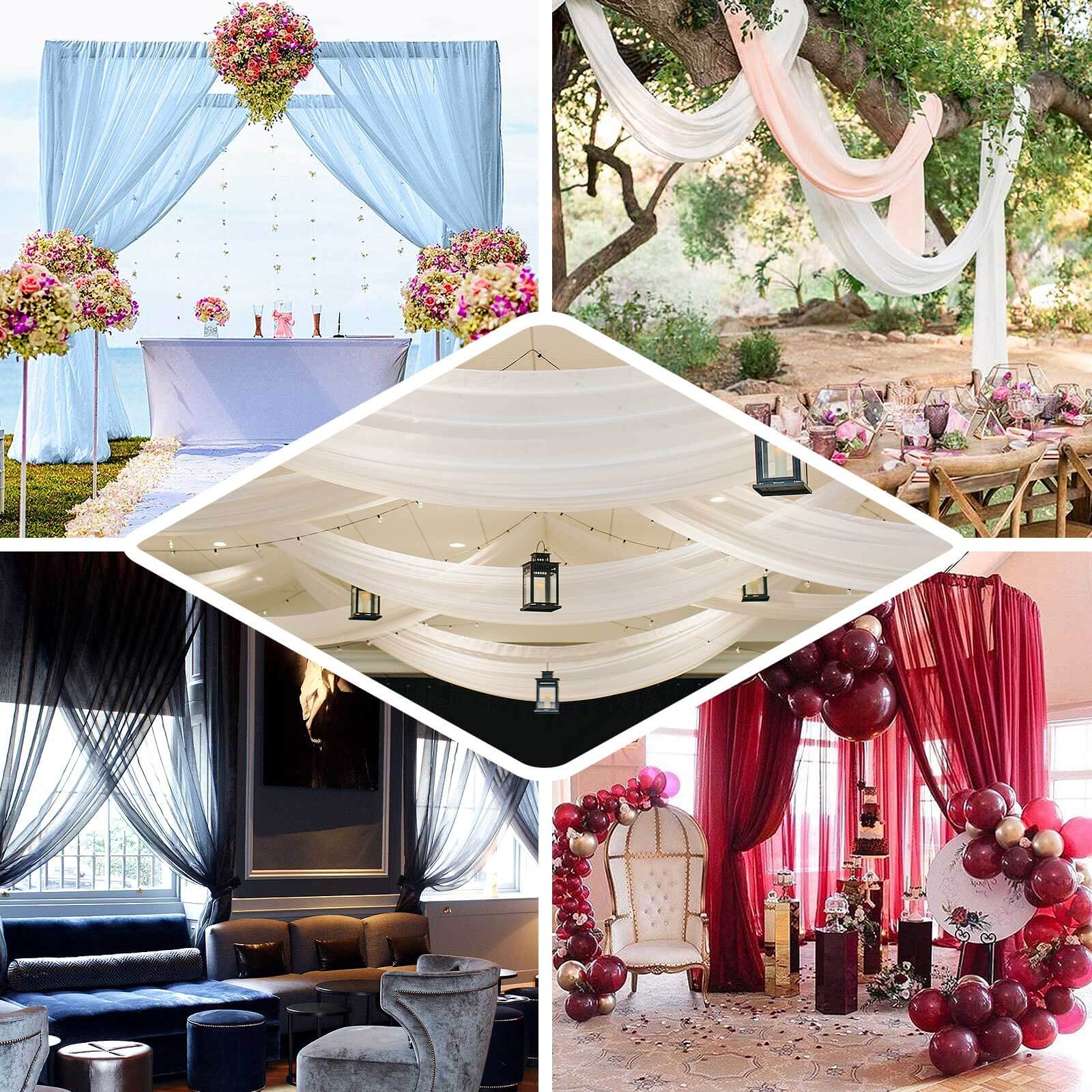 White Chiffon Drape Curtain, Durable Flame Resistant Backdrop and Ceiling Panel With Rod Pocket - 5ftx20ft - Image 5