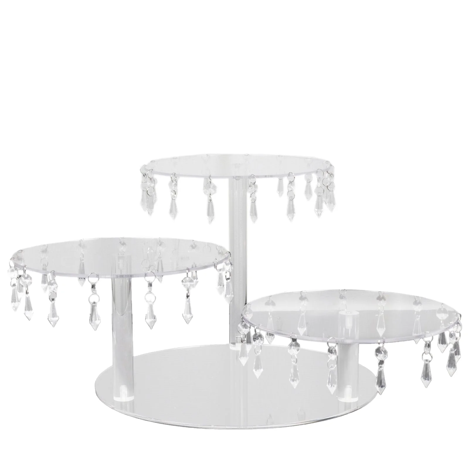 3-Tier Acrylic Cake Stand with Hanging Crystal Pendants – Clear Elegant Cupcake Tower for Dessert Display - Image 5