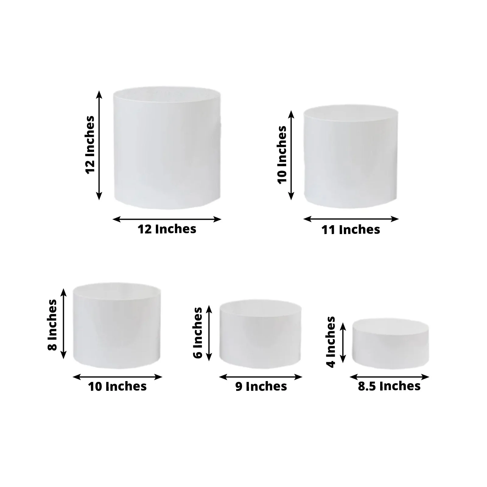 Set of 5 Acrylic Cake Stands 8.5", 9", 10", 11", 12" Round Cylinder Design Clear - Display Risers for Weddings - Image 2