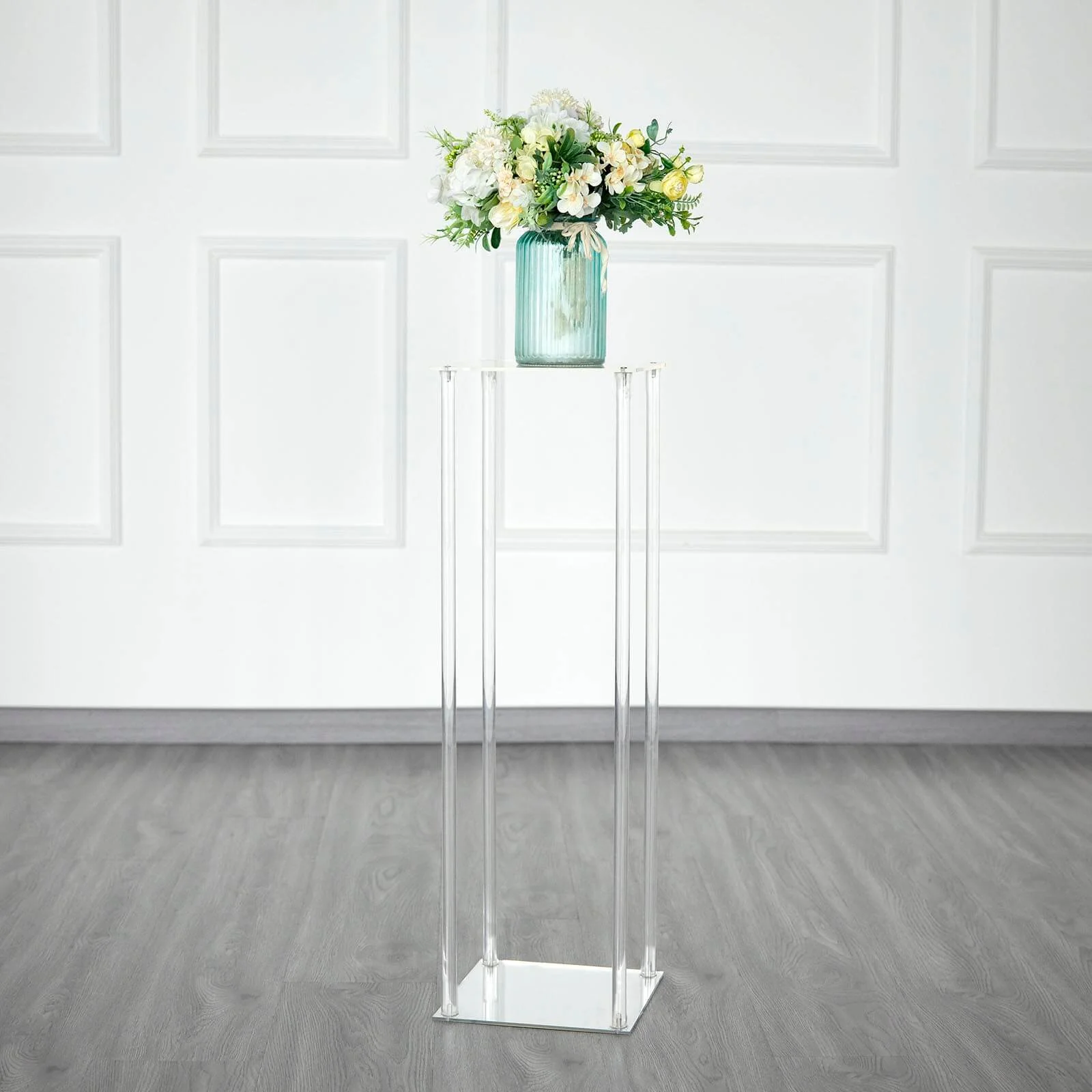 Acrylic Floor Vase Flower Stand 32" Clear with Square Mirror Base - Wedding Column Centerpiece for Events - Image 6