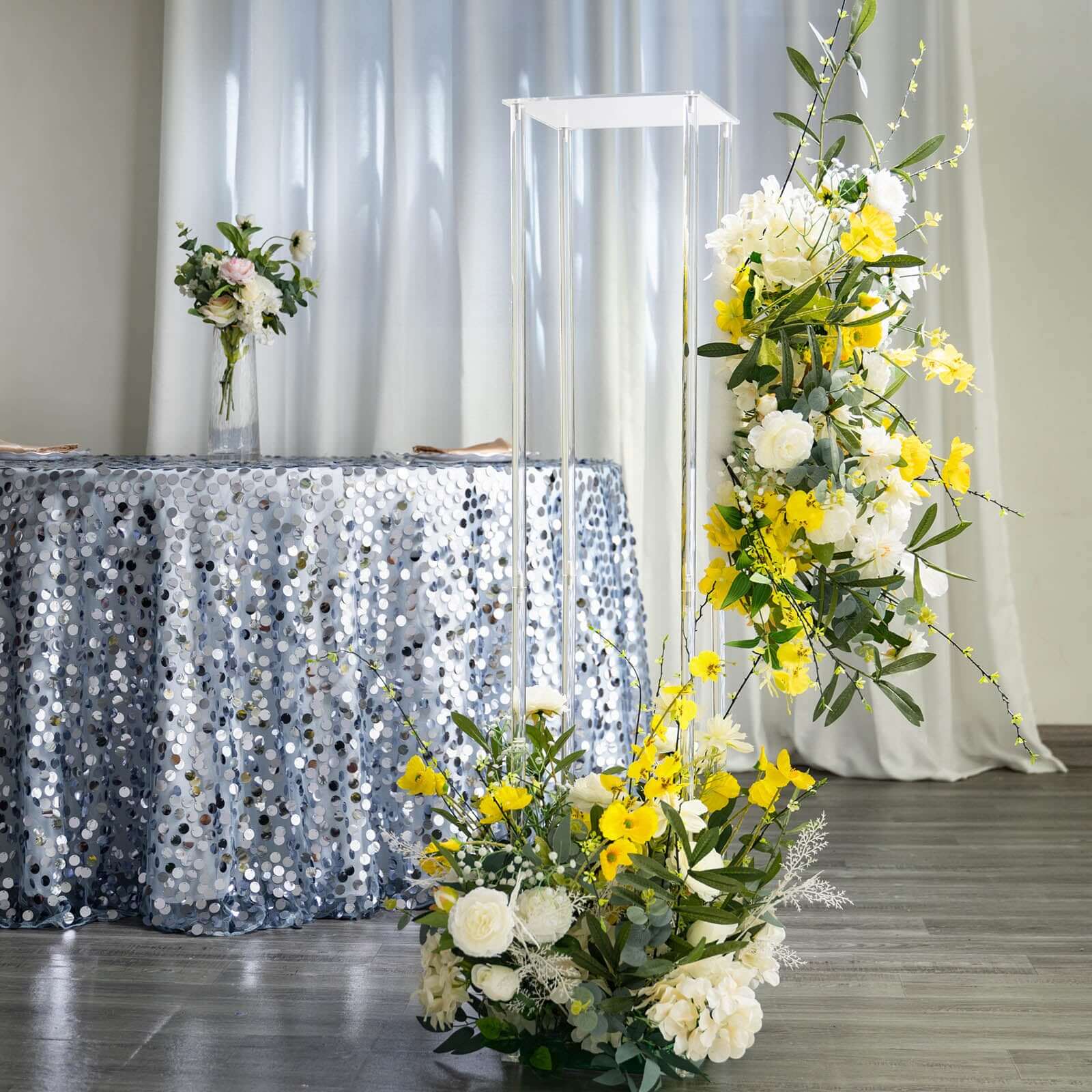 Acrylic Floor Vase Flower Stand 48" Clear with Square Mirror Base - Wedding Column Centerpiece for Grand Displays - Image 2
