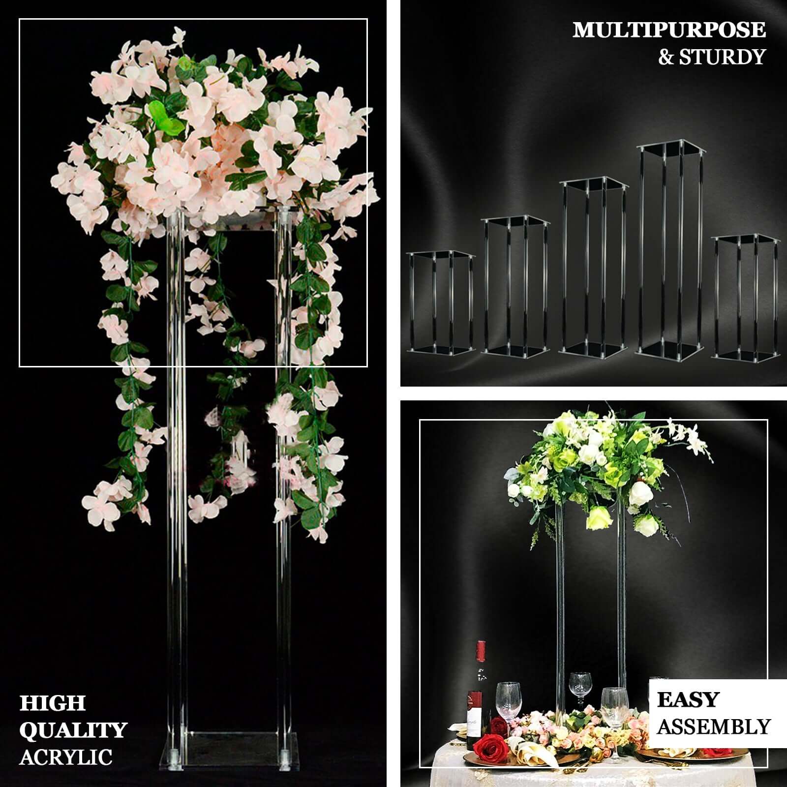 Acrylic Floor Vase Flower Stand 48" Clear with Square Mirror Base - Wedding Column Centerpiece for Grand Displays - Image 3