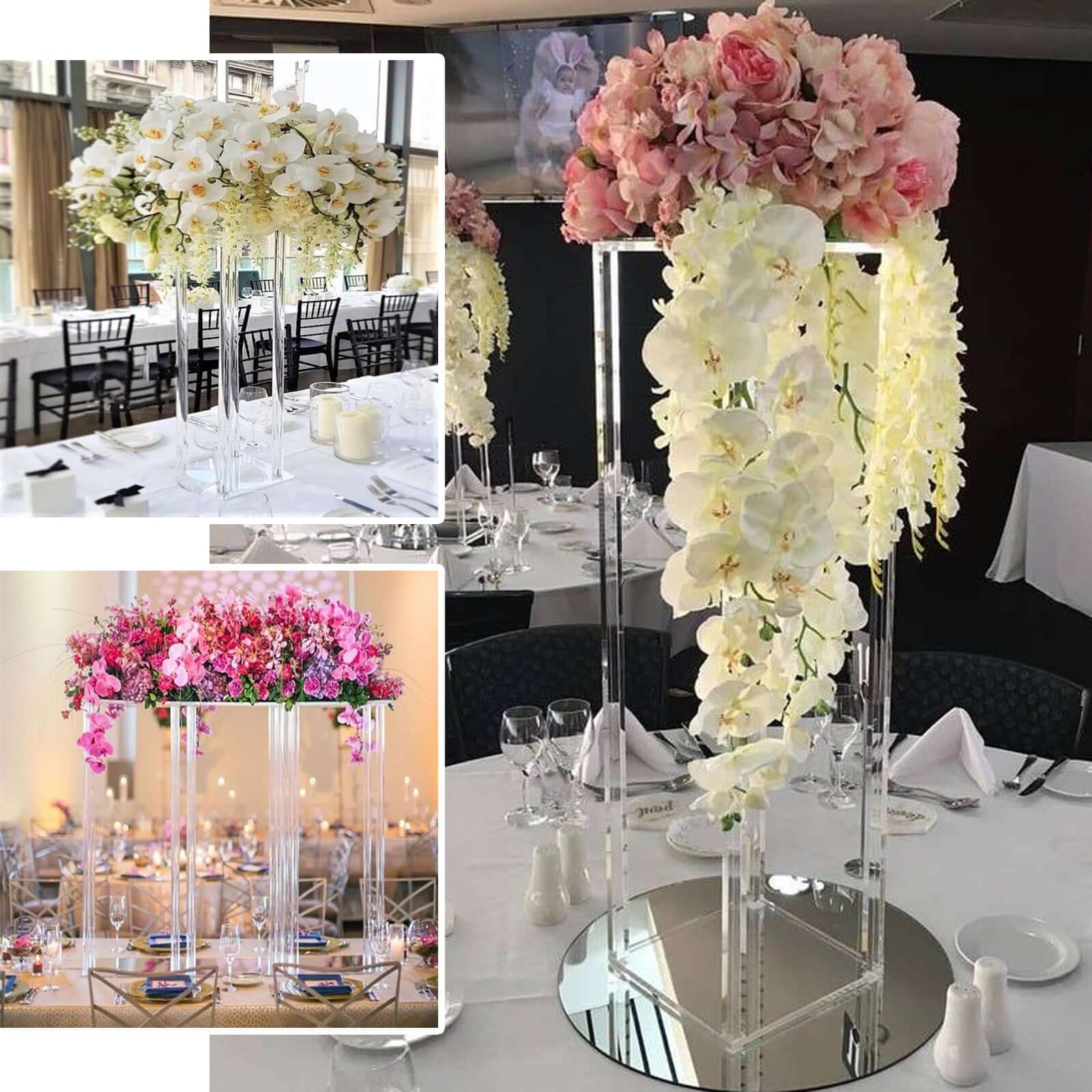 Acrylic Floor Vase Flower Stand 48" Clear with Square Mirror Base - Wedding Column Centerpiece for Grand Displays - Image 4