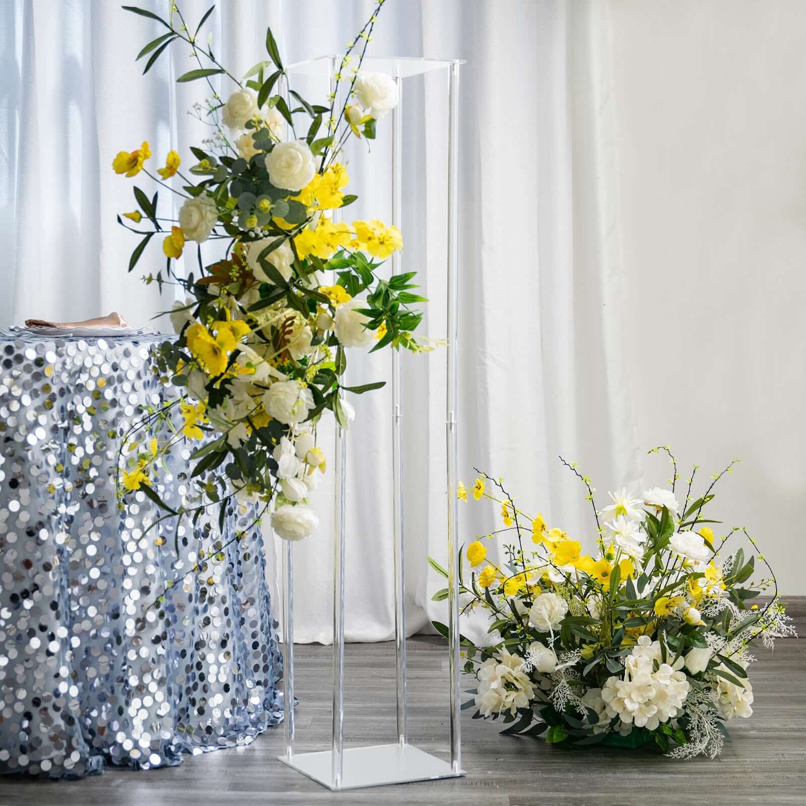 Acrylic Floor Vase Flower Stand 48" Clear with Square Mirror Base - Wedding Column Centerpiece for Grand Displays - Image 5