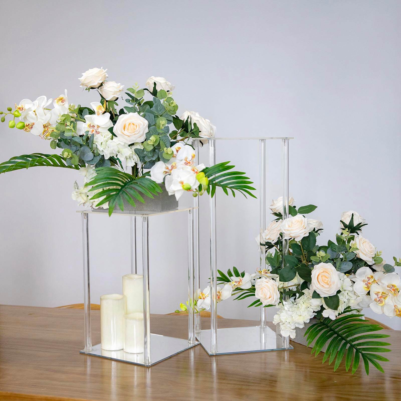 Acrylic Flower Vase Pillar Stand 24" Clear with Square Mirror Base - Decorative Wedding Table Centerpiece - Image 2