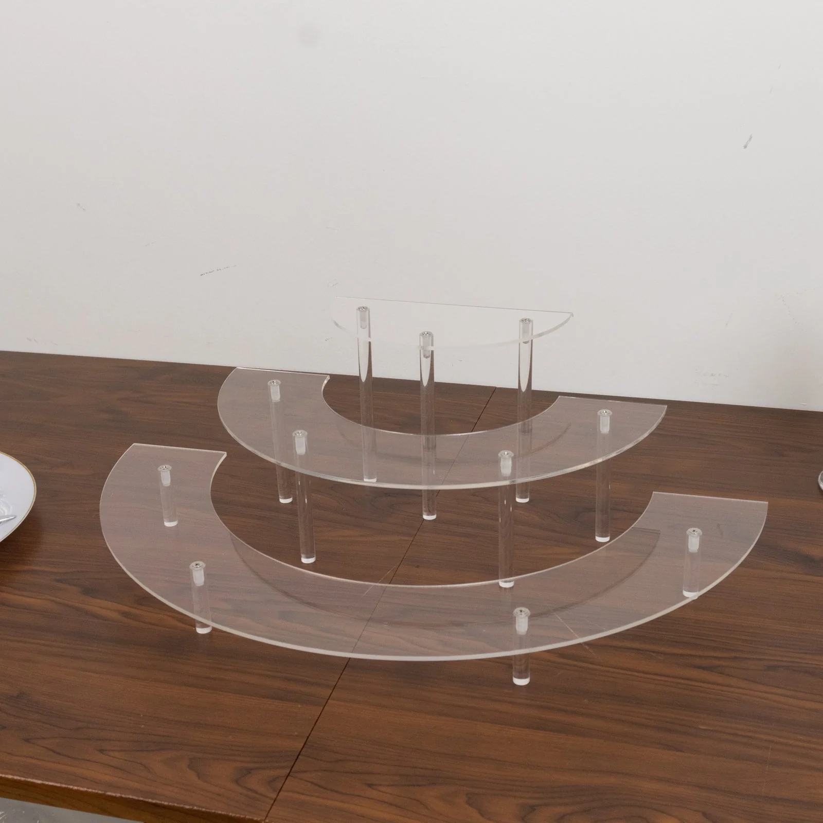 Set of 3 Acrylic Dessert Display Pedestal Stands – 3-Tier Clear Half-Moon Riser Stand for Cupcakes, Perfumes & Figurines - 7",13",18" - Image 2