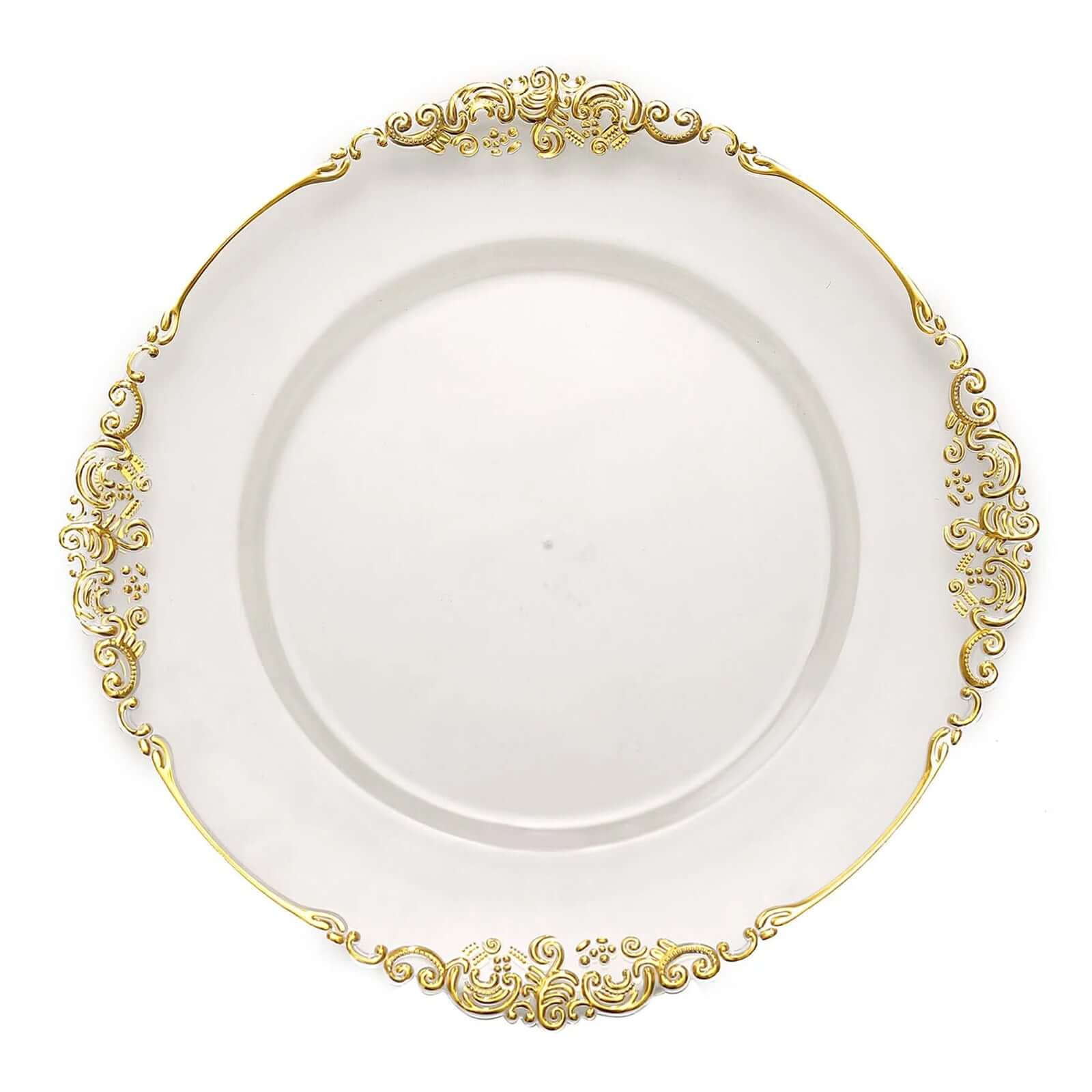 6-Pack Acrylic Charger Plates 13" Round Clear with Gold Embossed Baroque Rim - Antique Decorative Dinner Tableware - Image 6