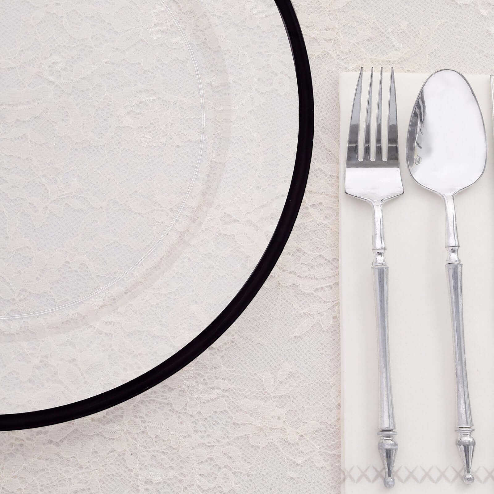 10-Pack Economy Plastic Charger Plates 12" Round Clear with Wide Black Rim - Dinner Party Serving Plates - Image 7
