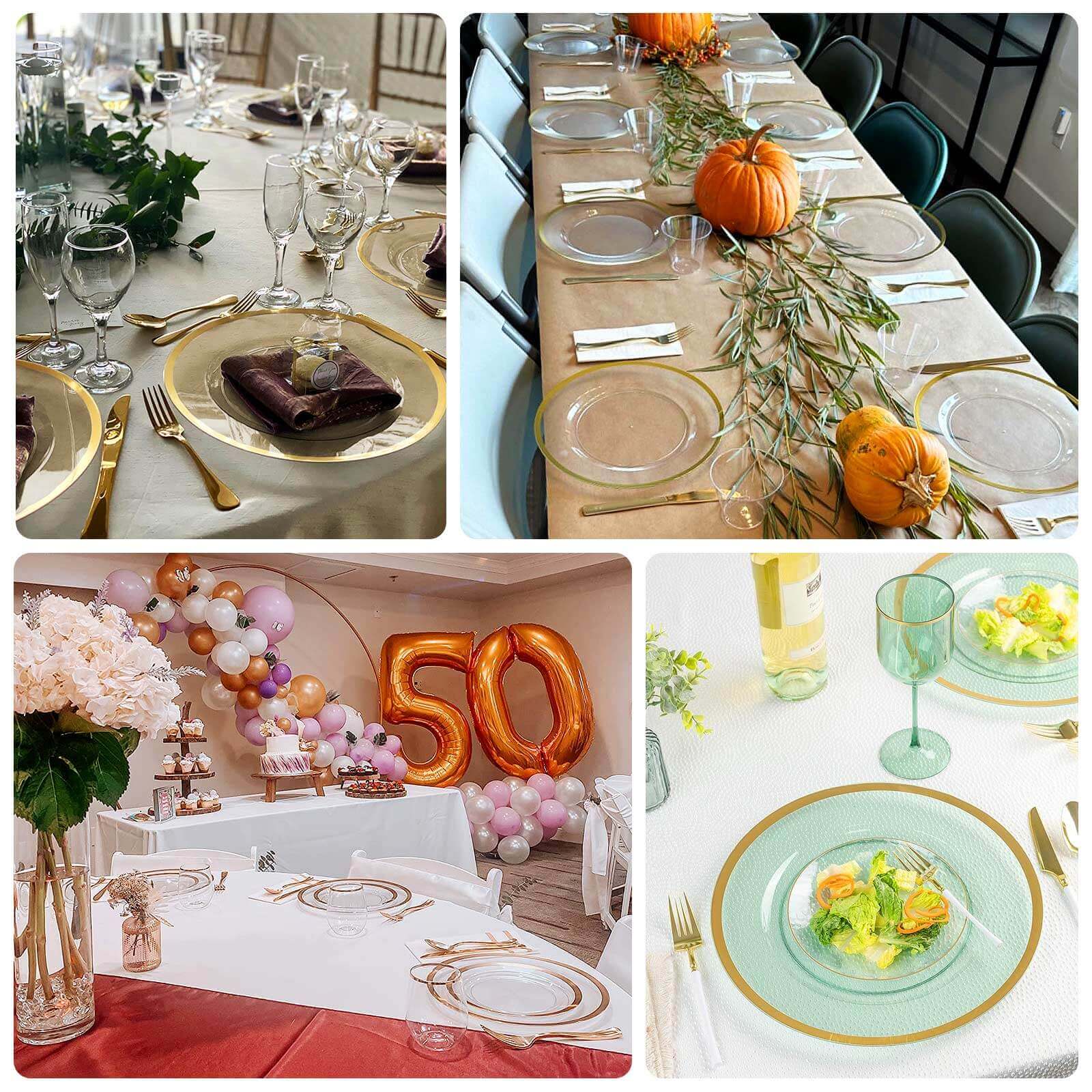 10-Pack Economy Plastic Charger Plates 12" Round Clear with Wide Silver Rim - Dinner Party Serving Plates - Image 5