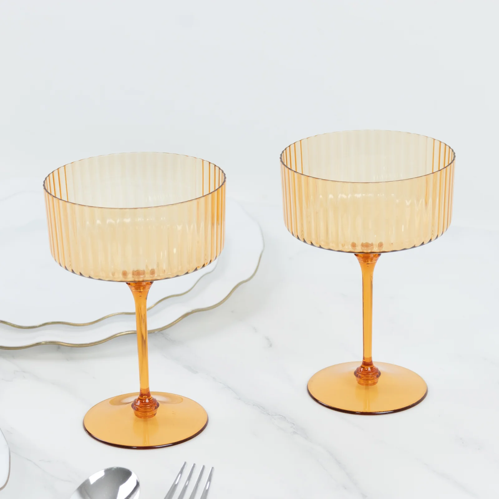 24-Pack Premium Disposable Cocktail Glasses – 10oz Amber Gold Ribbed Plastic Coupe Champagne Cups with Detachable Stem & Base – Party & Event Drinkware - Image 6