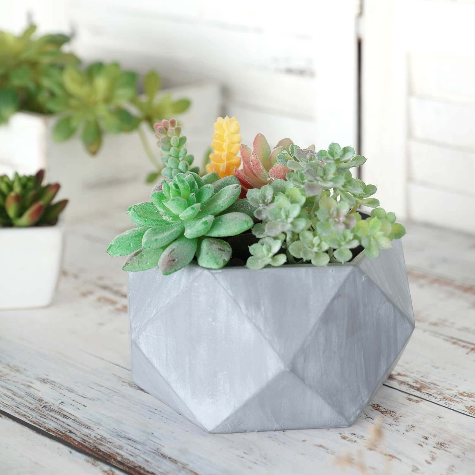 Concrete Geometric Planter 7" Mini Cement Design Gray Finish - Succulent Flower Pot - Image 2