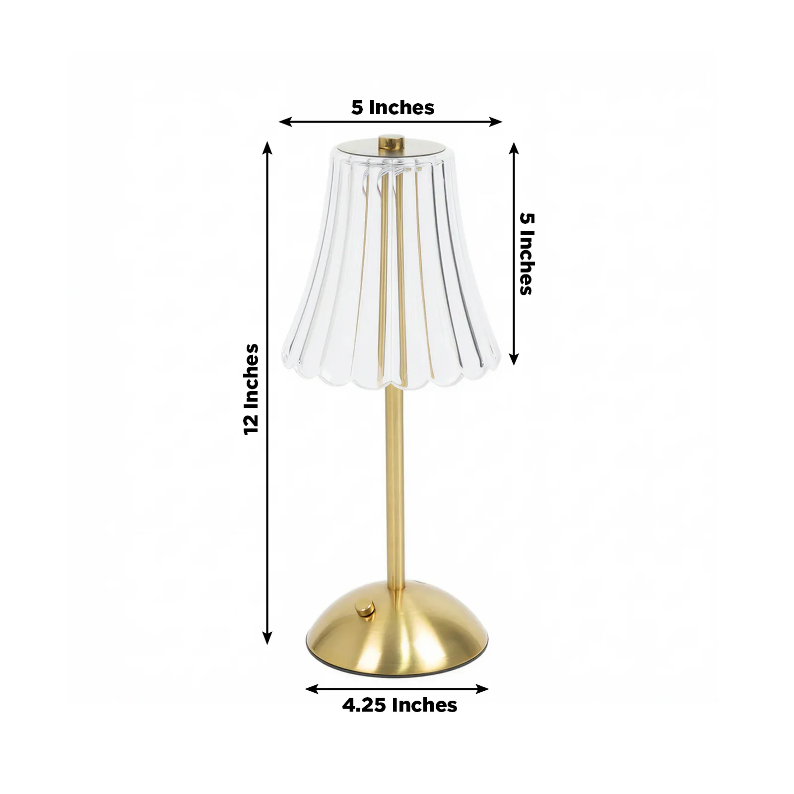 Gold Metal LED Table Lamp – 12" Modern Fluted Acrylic Shade, USB Rechargeable Cordless Touch Dimmable, 3 Color Modes - Image 3