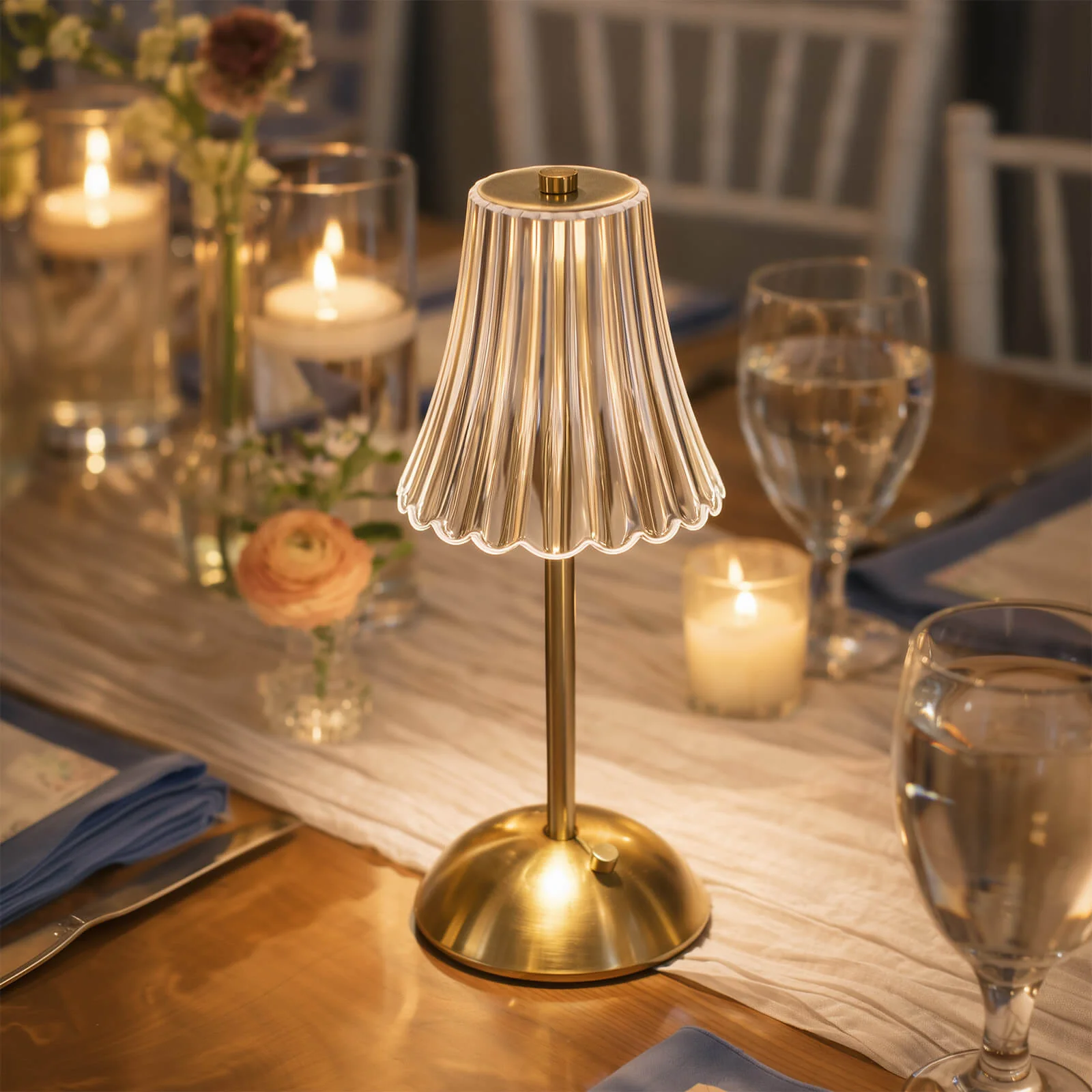 Gold Metal LED Table Lamp – 12" Modern Fluted Acrylic Shade, USB Rechargeable Cordless Touch Dimmable, 3 Color Modes - Image 9