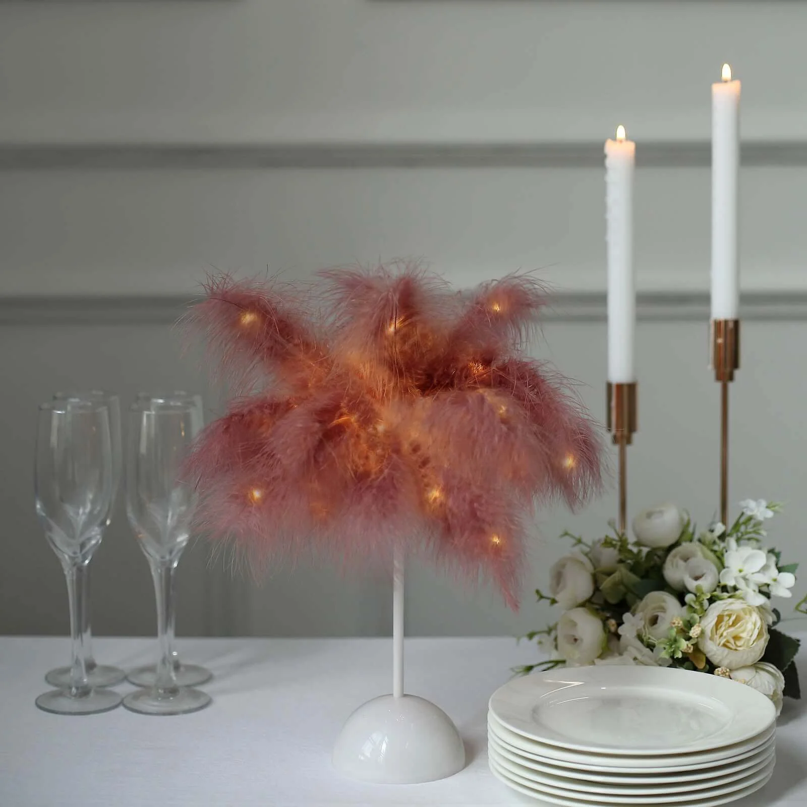 Cordless Table Lamp 15" LED Feather Design Cinnamon Rose - Battery Operated Desk Light - Image 10