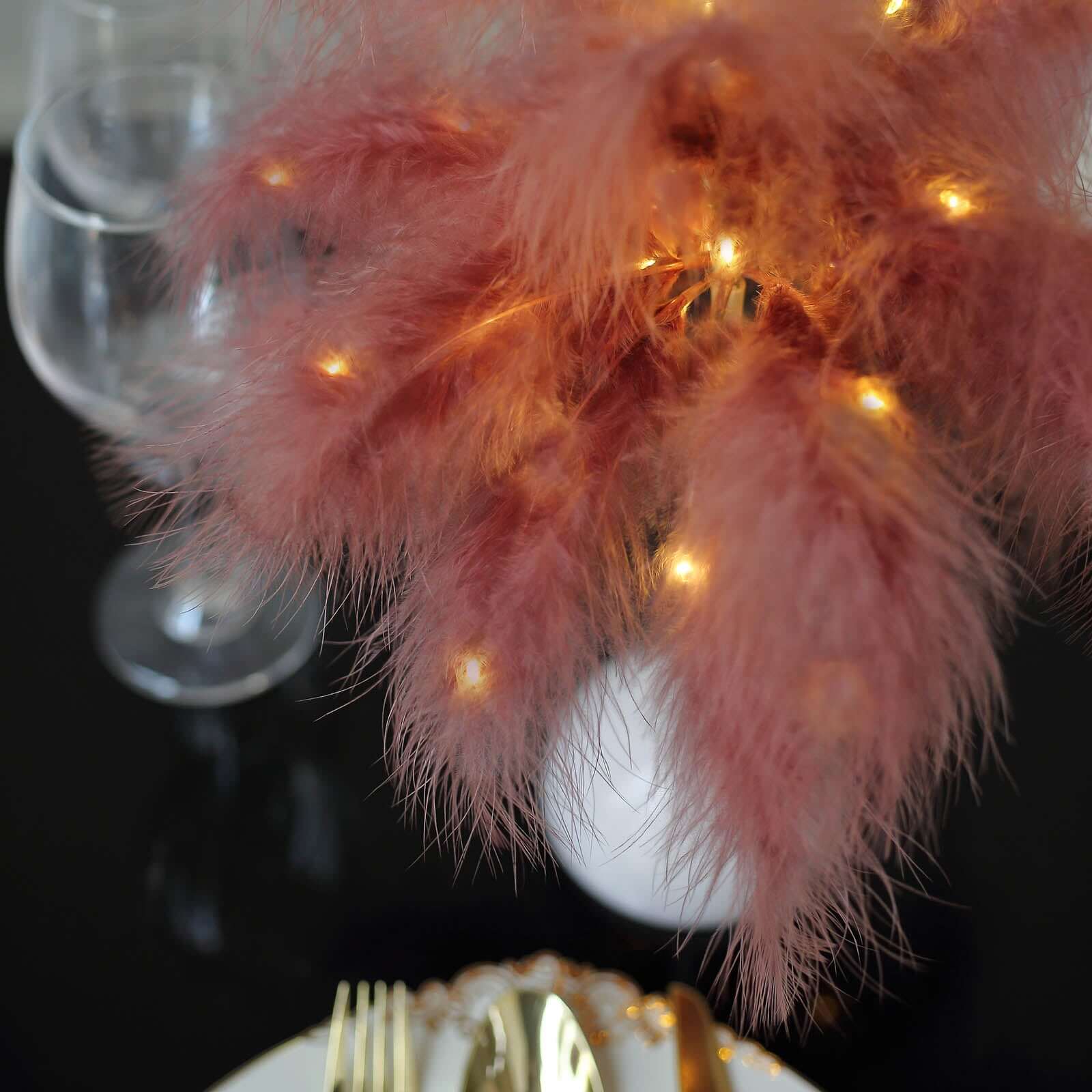 Cordless Table Lamp 15" LED Feather Design Cinnamon Rose - Battery Operated Desk Light - Image 13