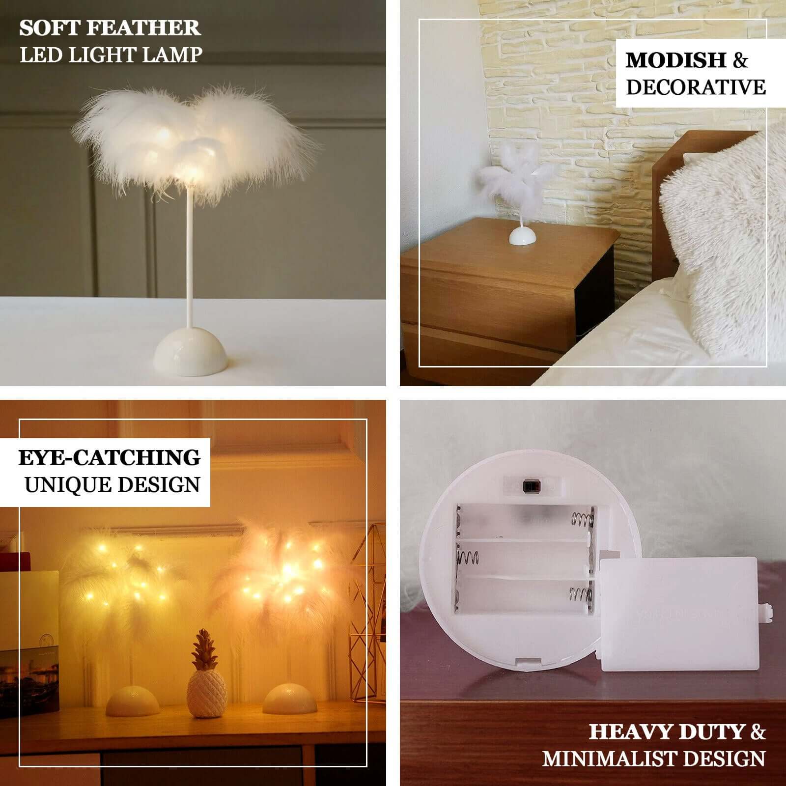 Cordless Table Lamp 15" LED Feather Design Cinnamon Rose - Battery Operated Desk Light - Image 4