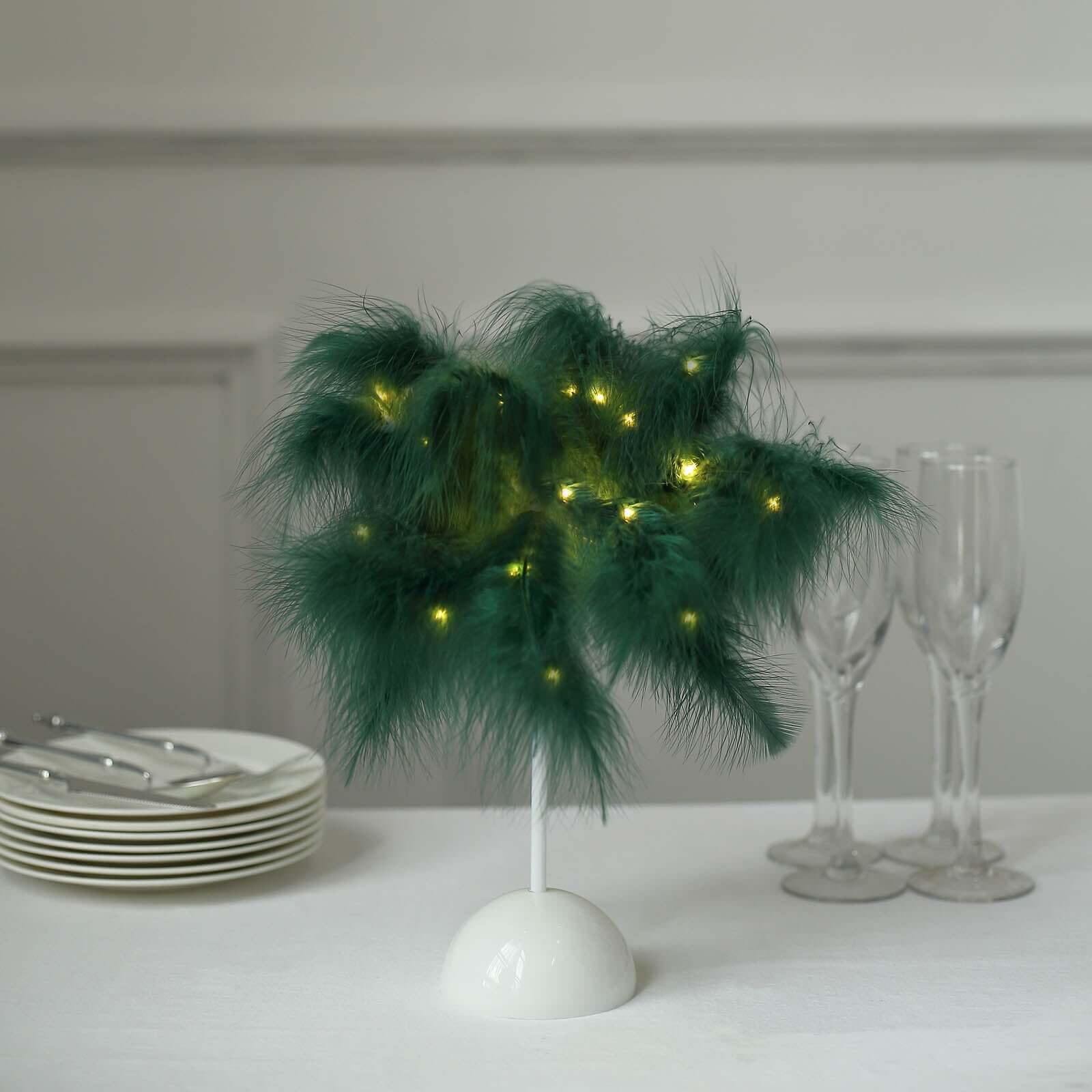 Cordless Table Lamp 15" LED Feather Design Hunter Emerald Green - Battery Operated Desk Light - Image 8