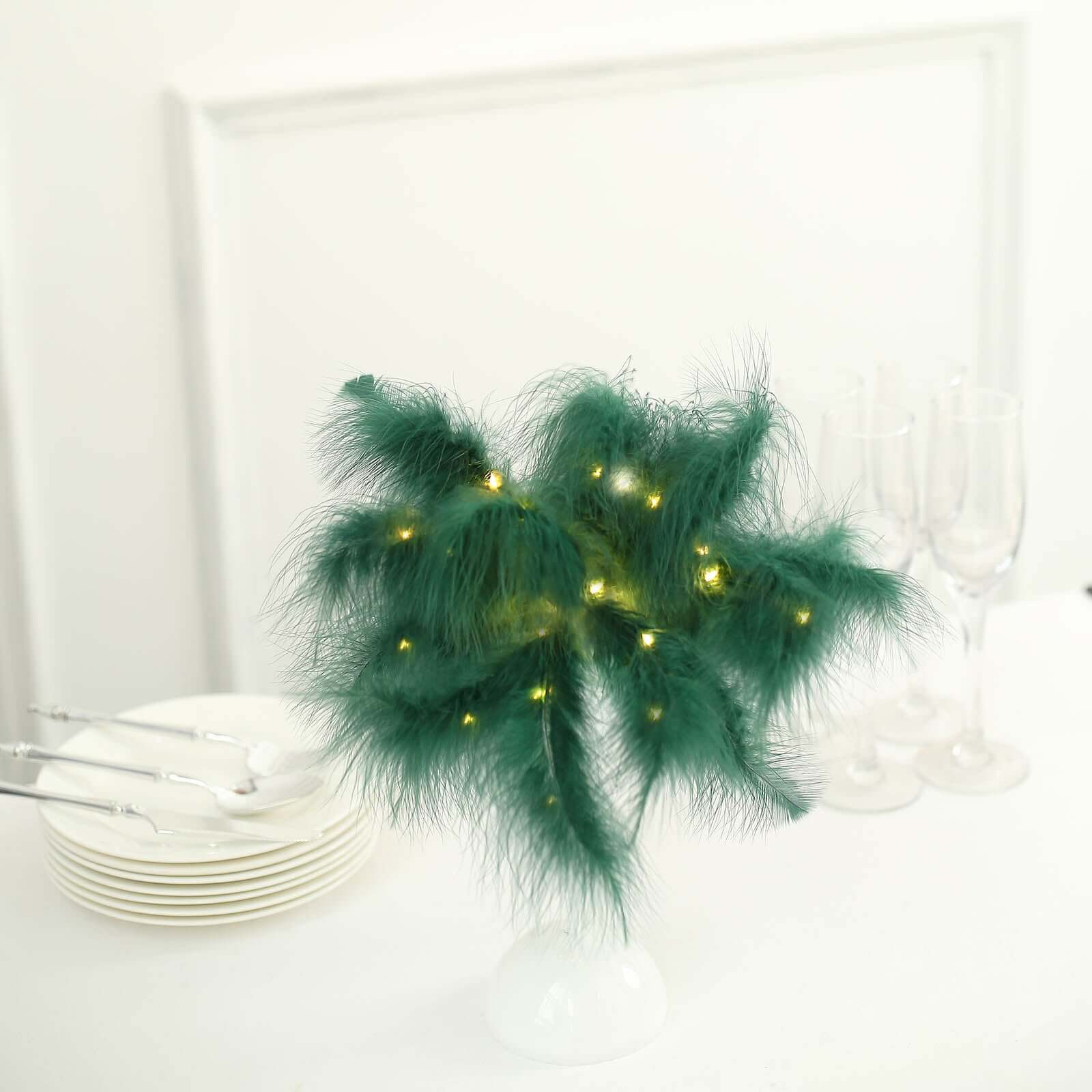 Cordless Table Lamp 15" LED Feather Design Hunter Emerald Green - Battery Operated Desk Light - Image 9