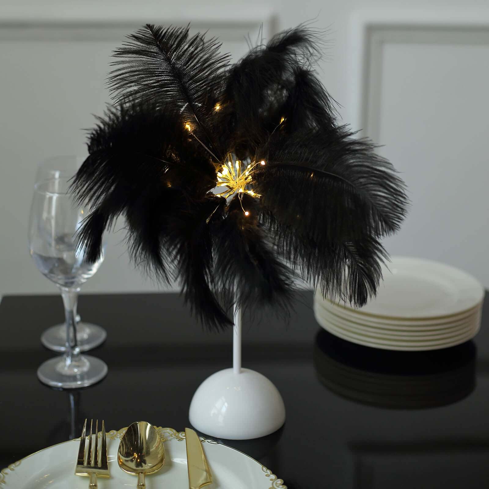 Cordless Table Lamp 15" LED Ostrich Feather Design Black - Battery Operated Wedding Desk Light - Image 6