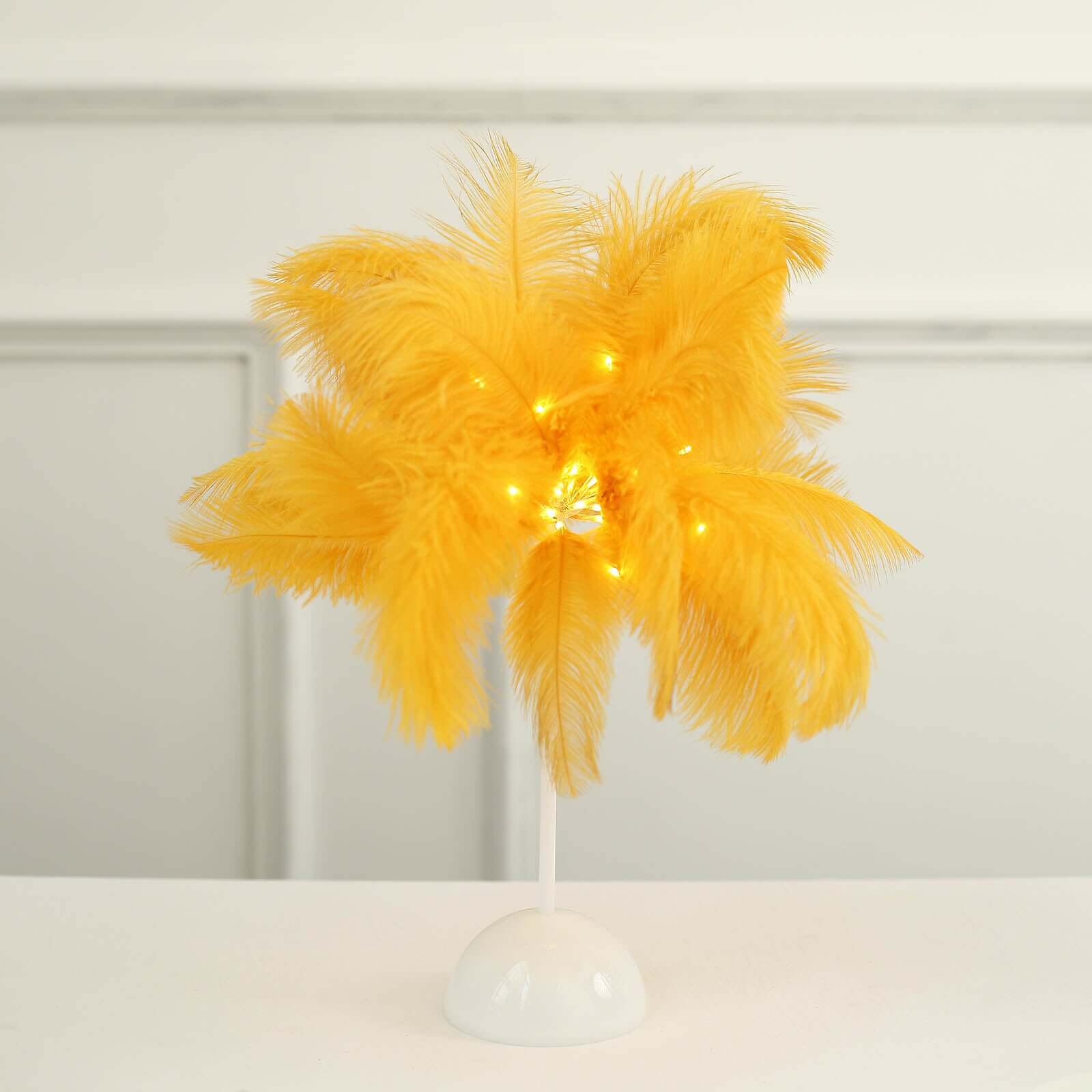 Cordless Table Lamp 15" LED Ostrich Feather Design Gold - Battery Operated Wedding Desk Light - Image 5
