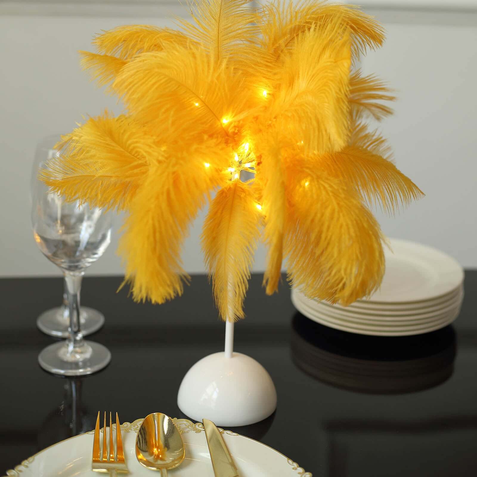 Cordless Table Lamp 15" LED Ostrich Feather Design Gold - Battery Operated Wedding Desk Light - Image 6